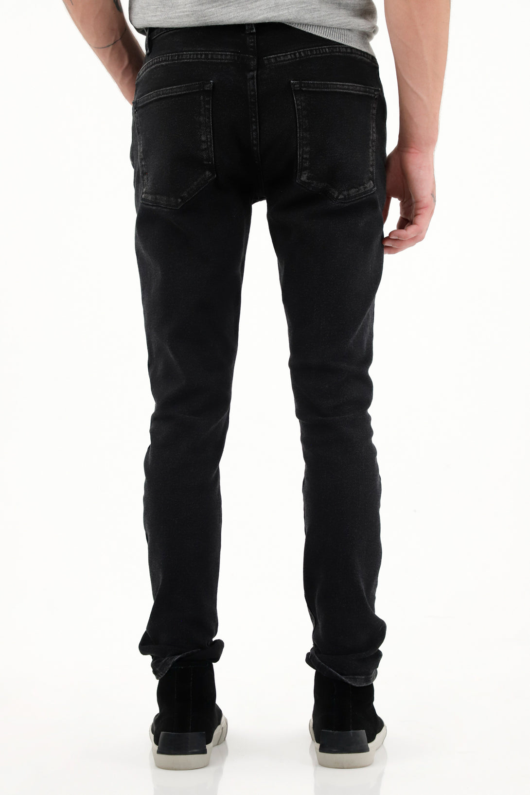 Jean Skinny negro tiro medio para hombre