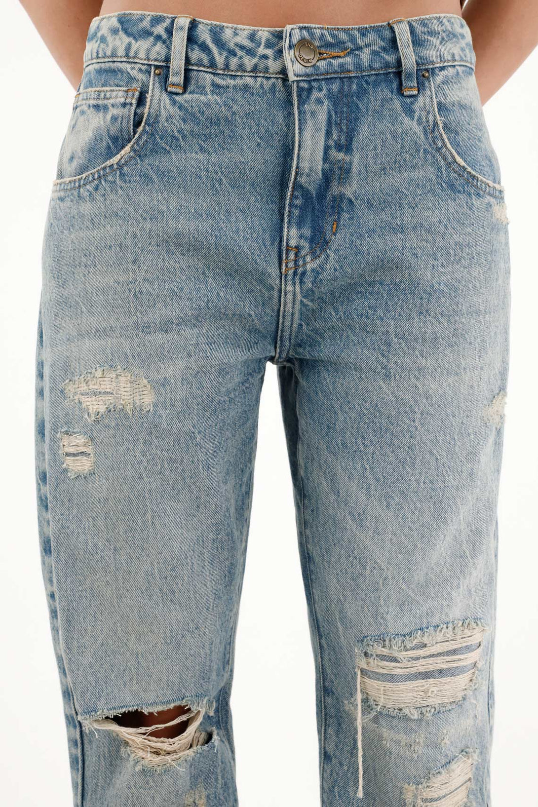 Women's High-Waisted Distressed Straight-Leg Jeans