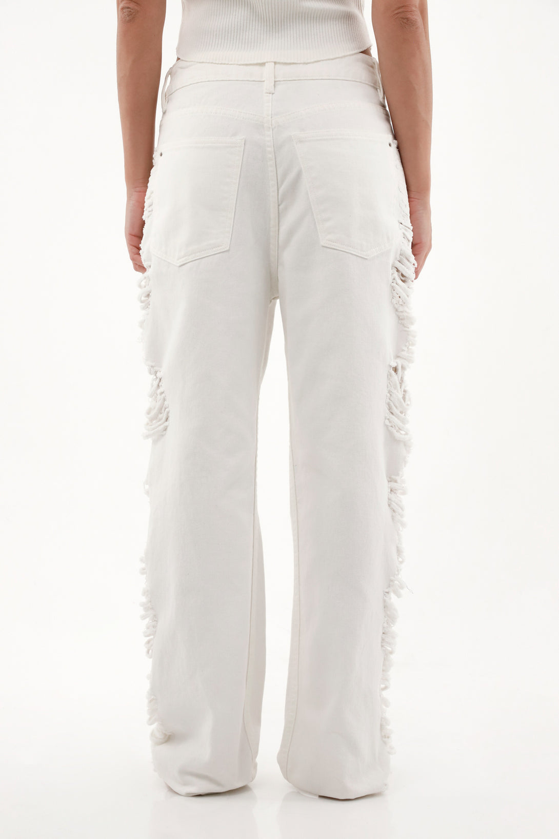 Women's Mid-Rise Distressed Straight White Jeans