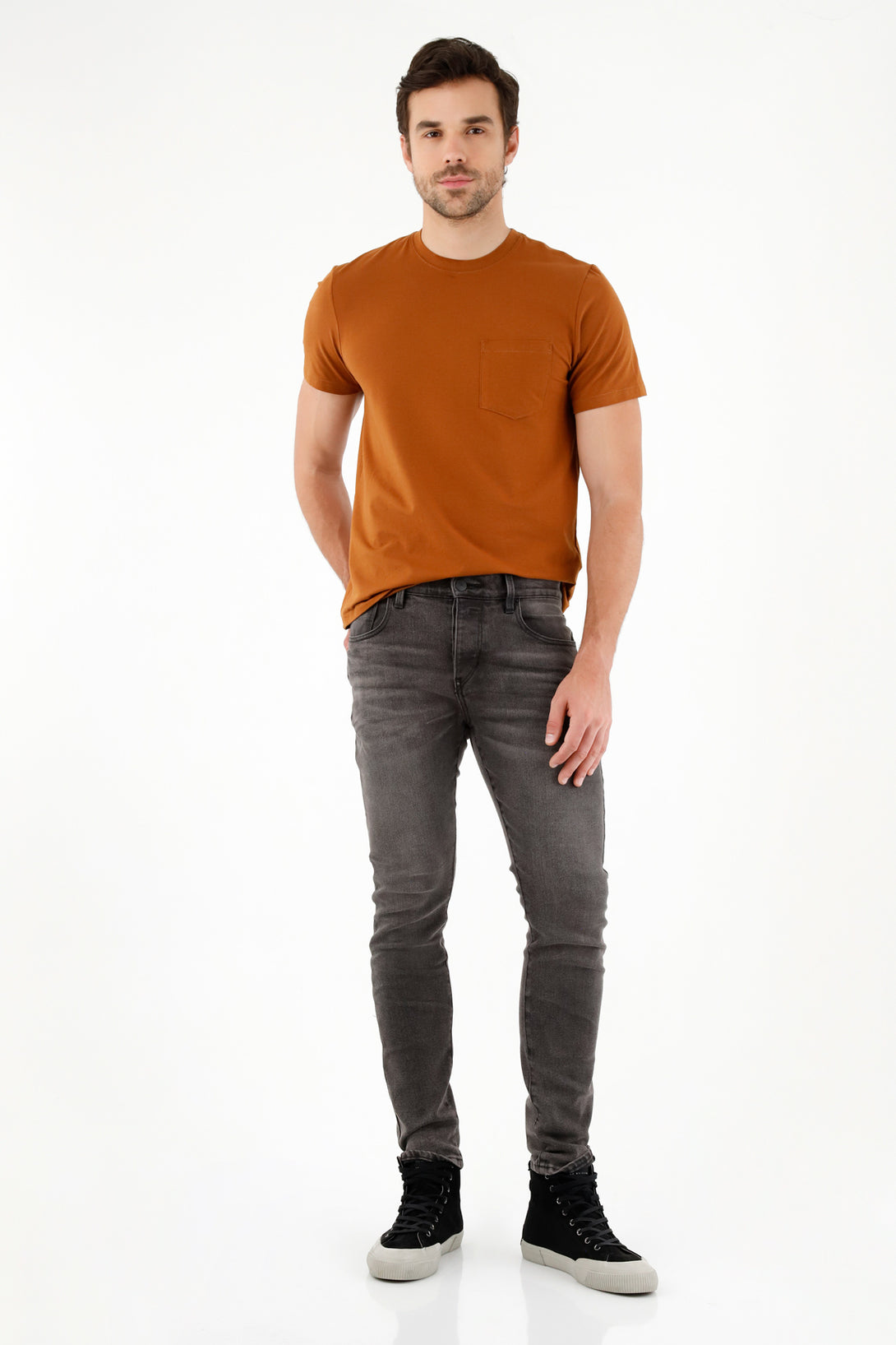 Jean negro Super Skinny tiro alto para hombre