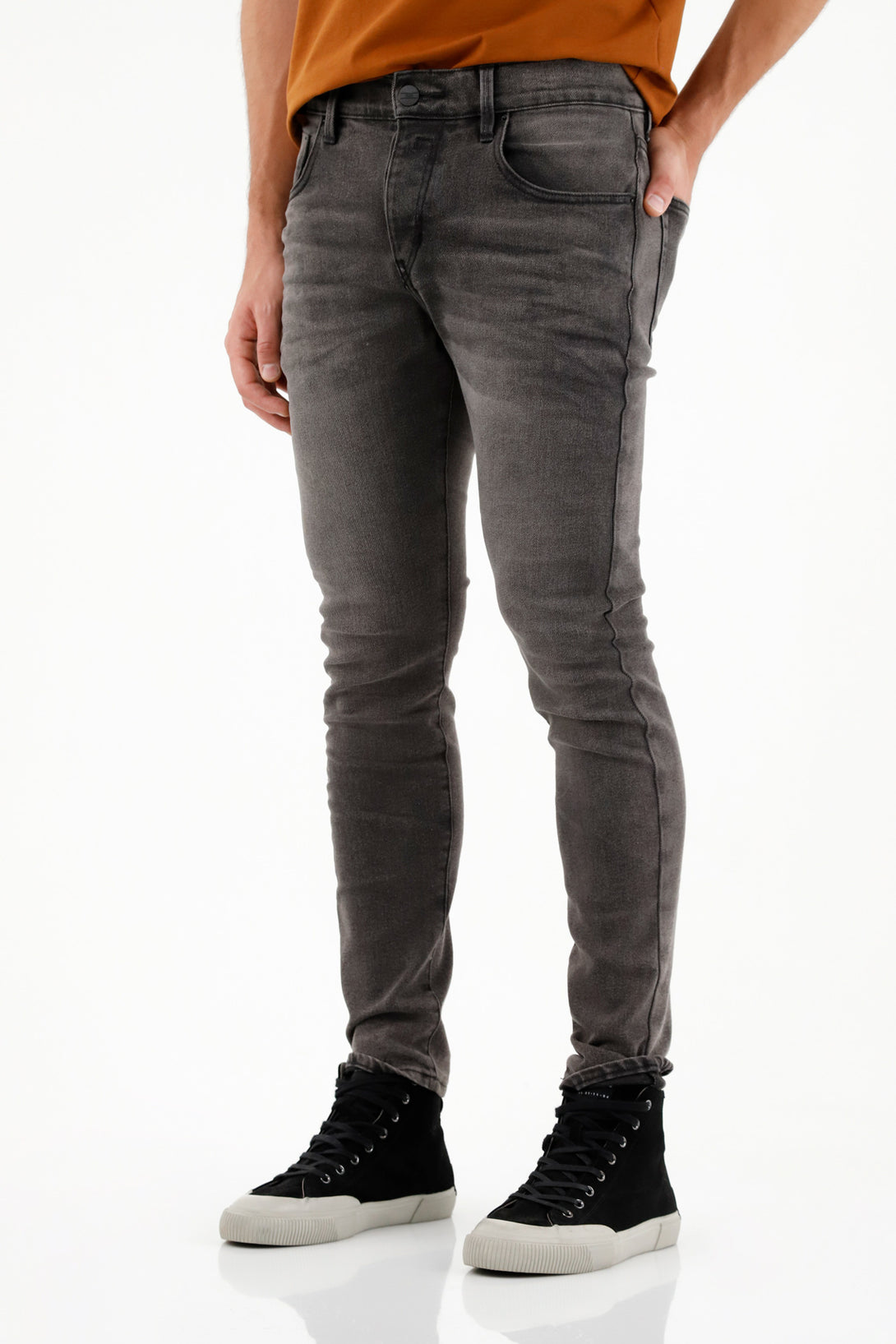 Jean negro Super Skinny tiro alto para hombre