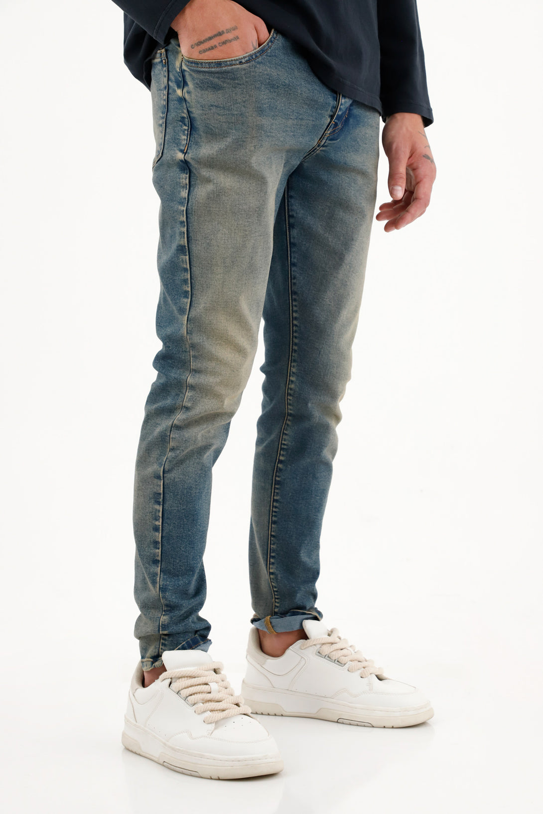 Jean Super Skinny tiro medio azul para hombre