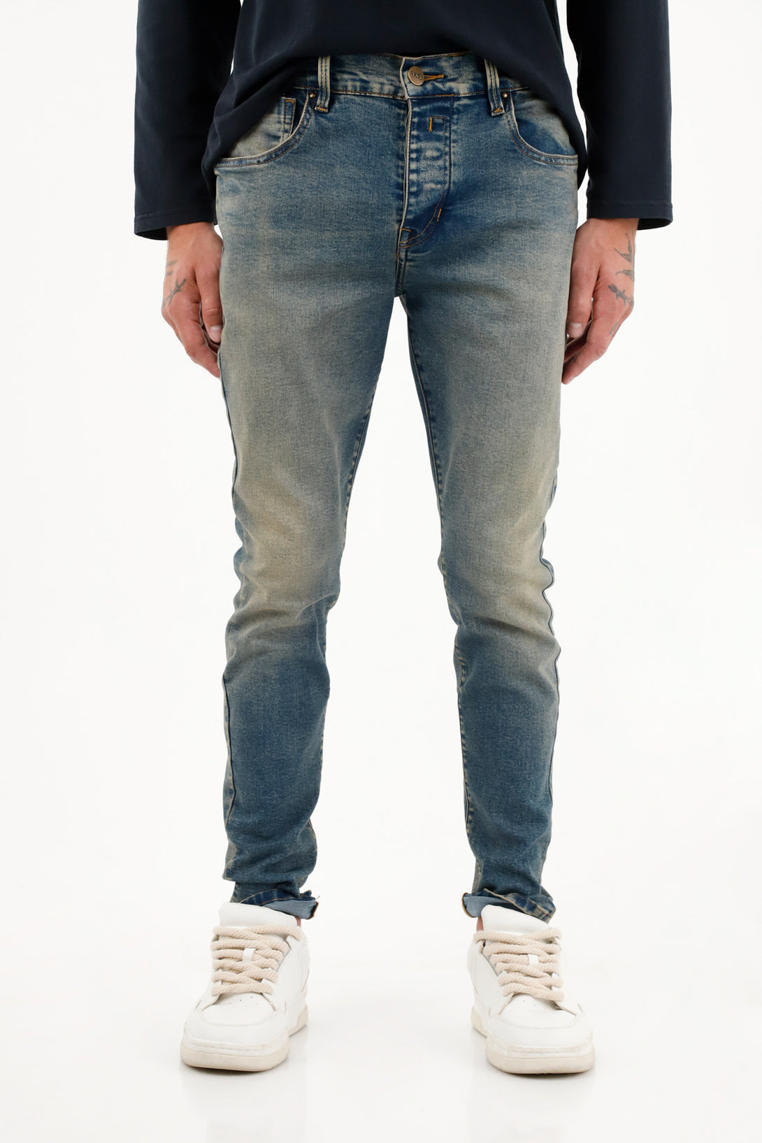 Jean Super Skinny tiro medio azul para hombre