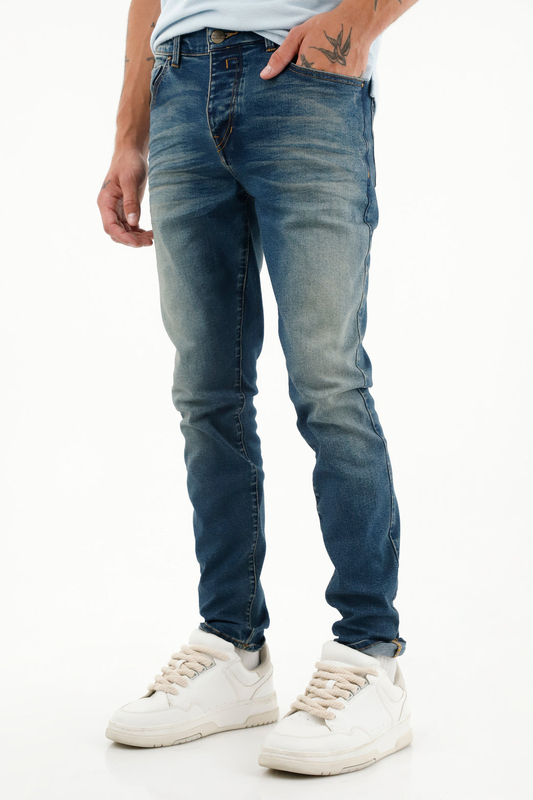 Jean Super Skinny tiro medio azul para hombre