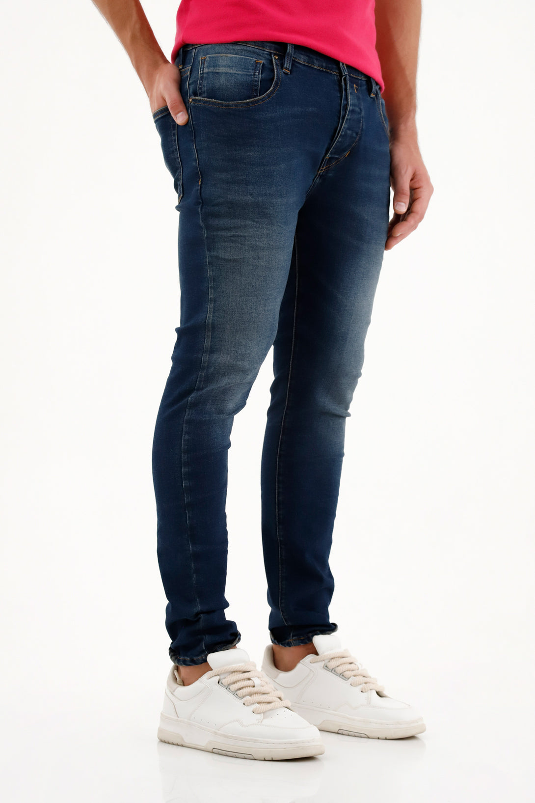 Jean azul Súper Skinny tiro medio para hombre