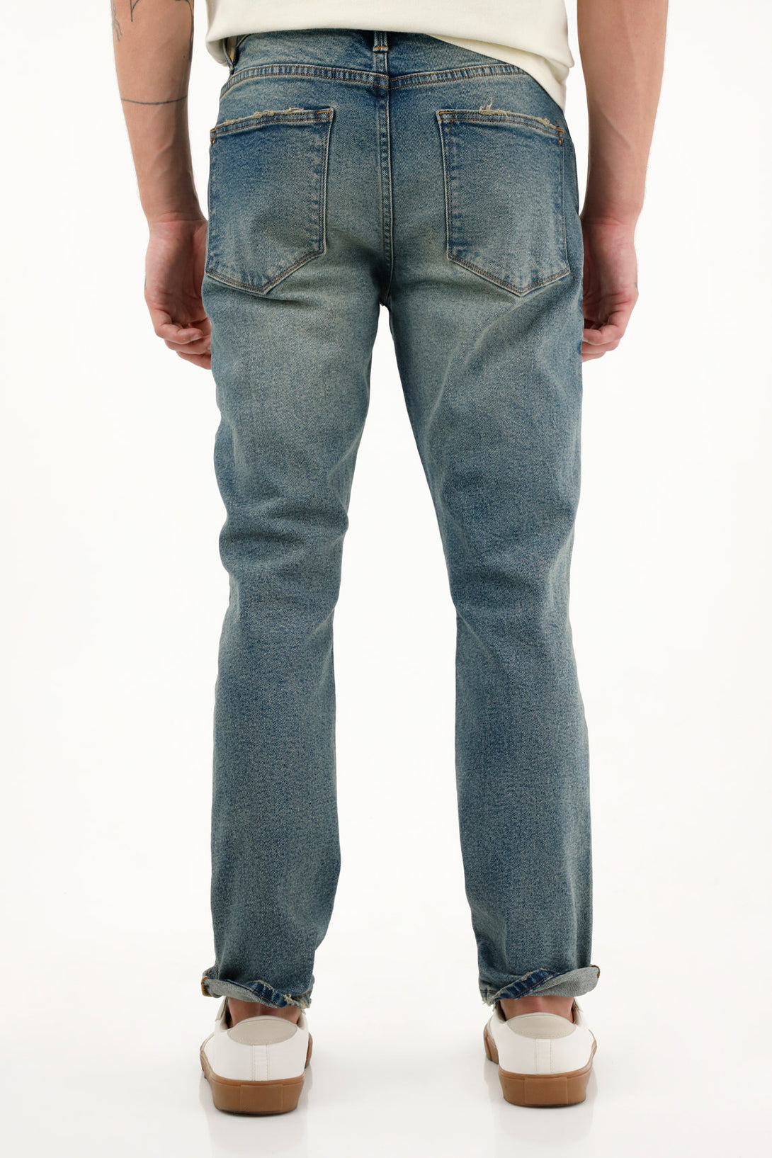 Men's TNS jeans, flat waistband nudy jeans with belt.