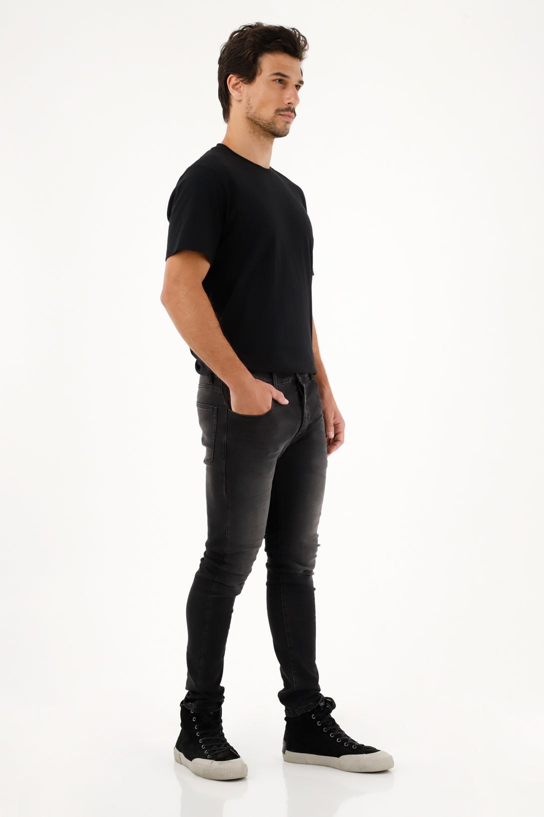 Jean Super Skinny negro tiro medio para hombre