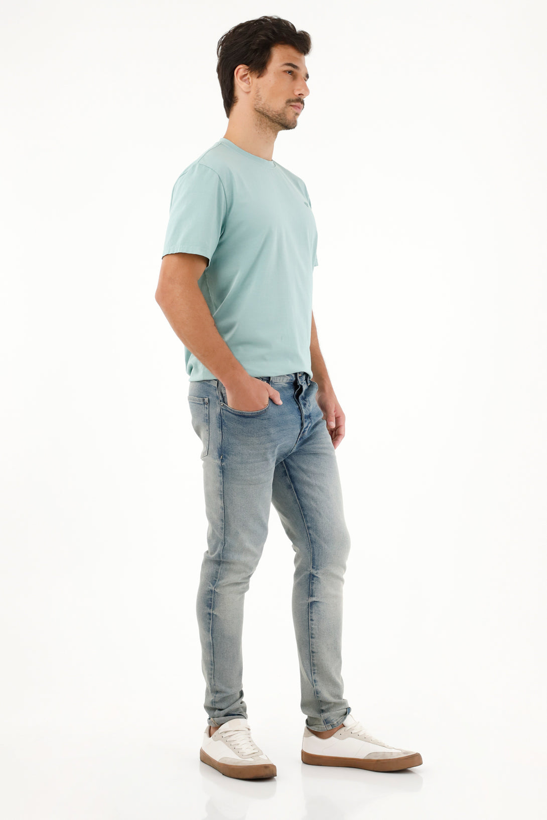 Men's Super Skinny Mid-Rise Jeans with Distressed Effect