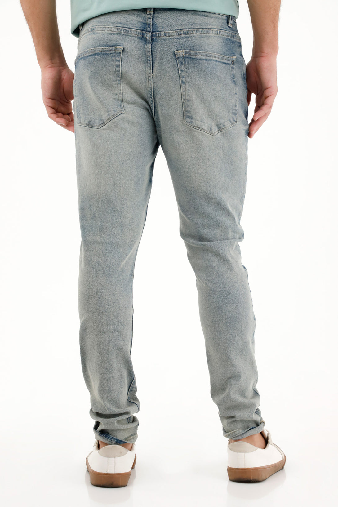 Men's Super Skinny Mid-Rise Jeans with Distressed Effect