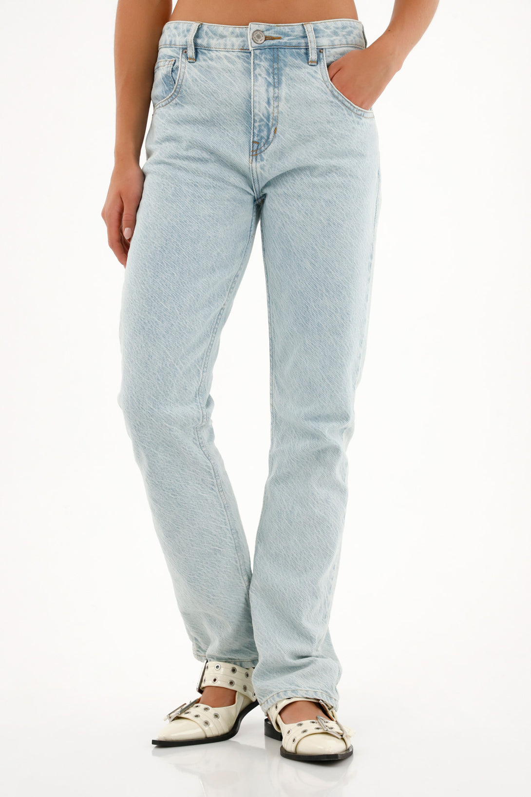 Women's High-Waisted Straight Jeans with Special Fabric