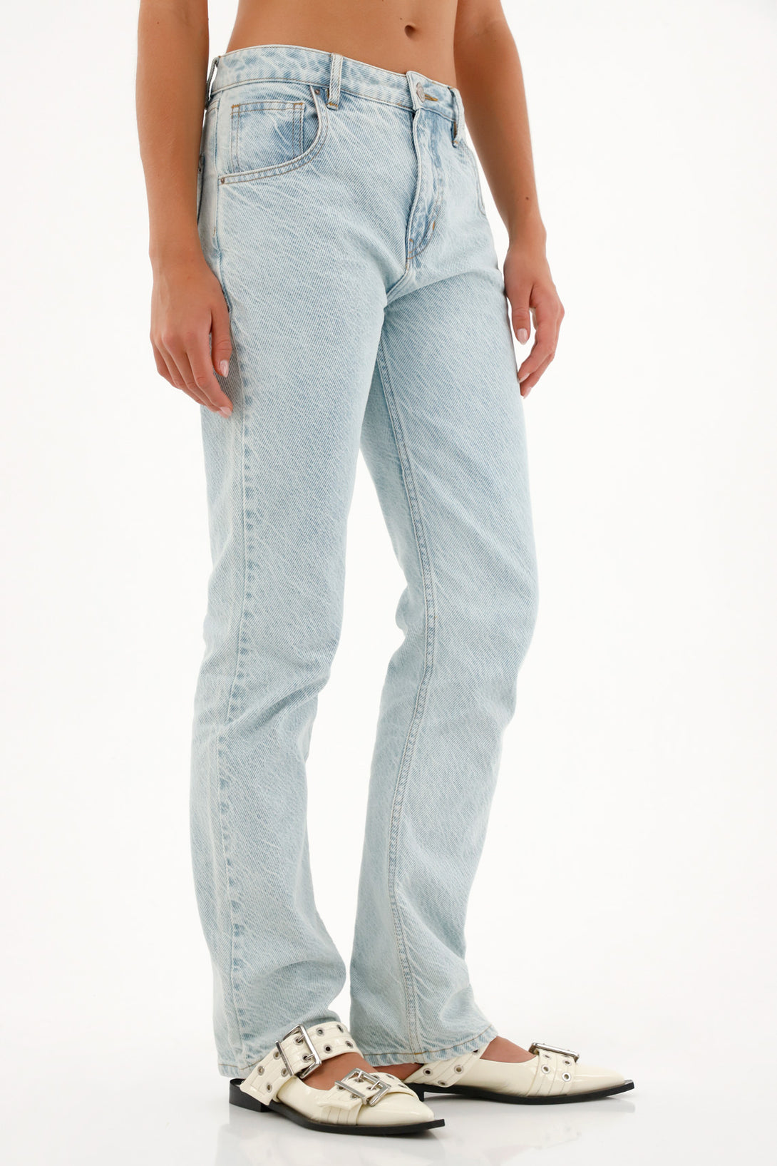 Women's High-Waisted Straight Jeans with Special Fabric