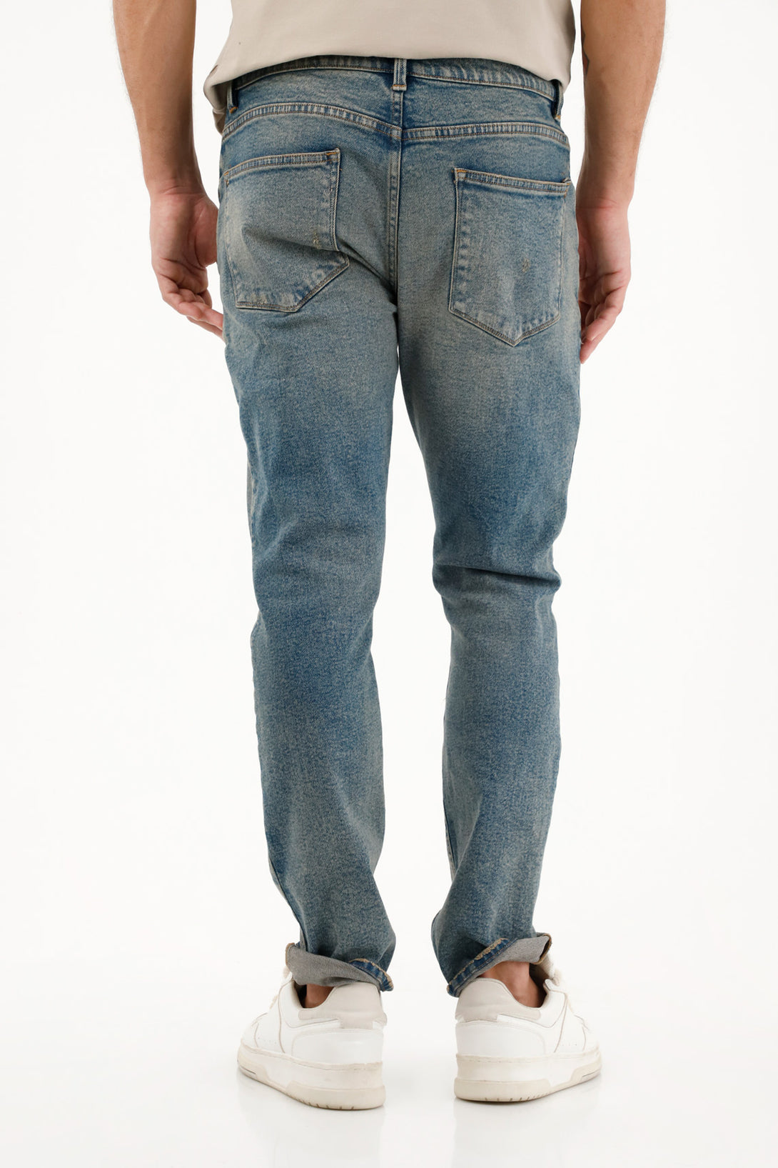 Men's Medium Blue Five-Pocket Nudy Jeans.