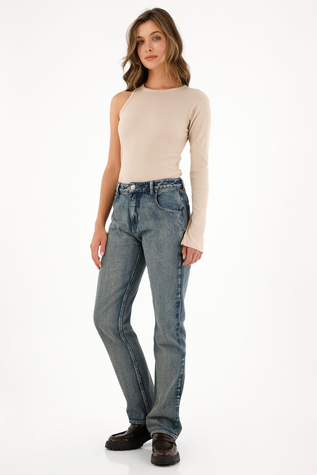 Women's Dark Blue High-Waisted Straight Jeans