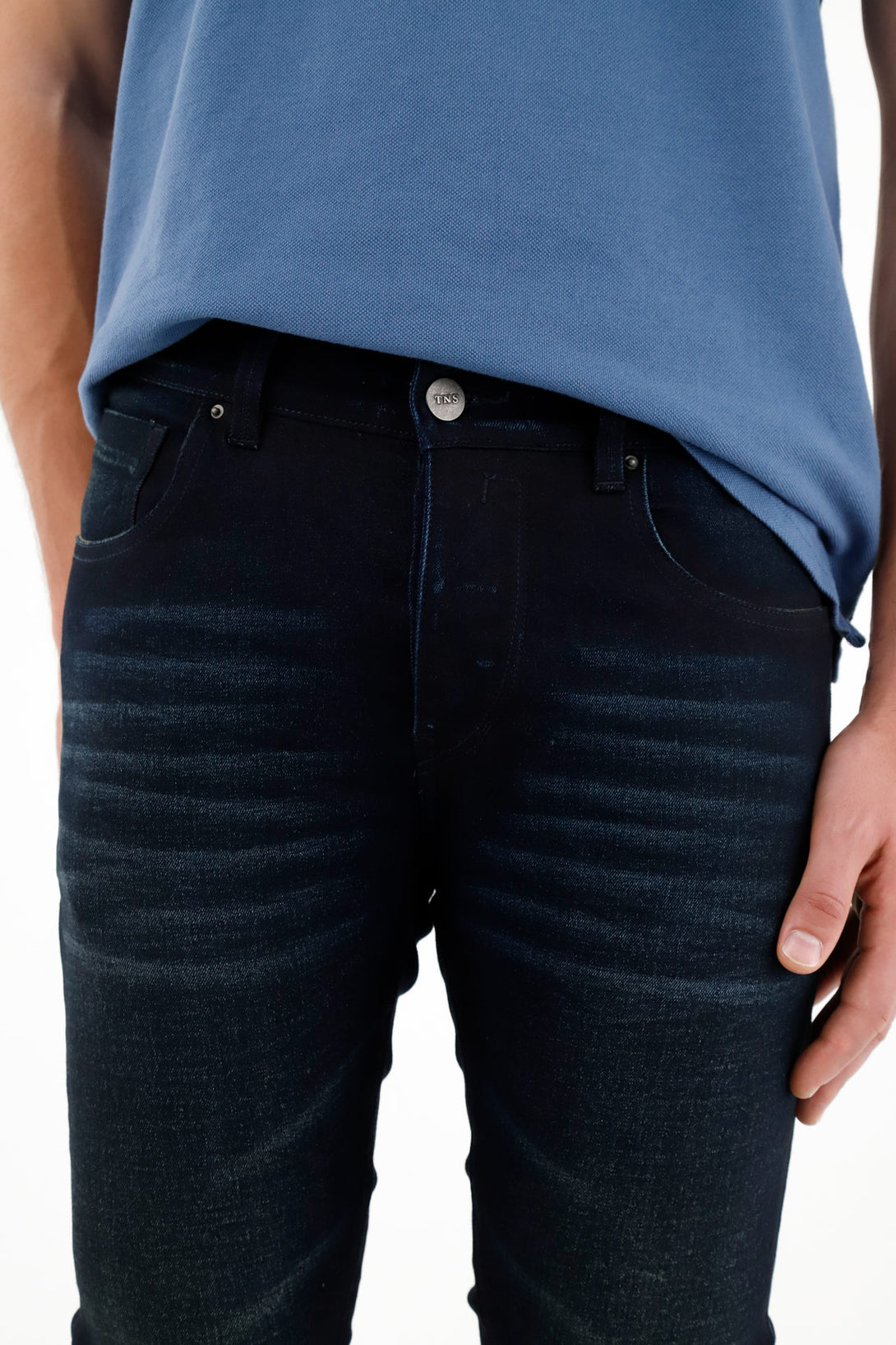 Jean Super Skinny tiro medio azul para hombre