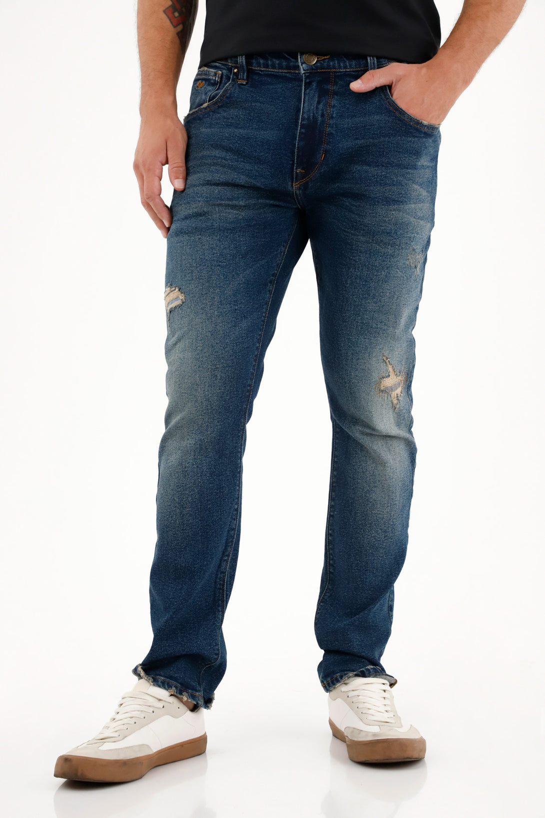 Men's Mid-Rise Blue Distressed Nudy Jeans