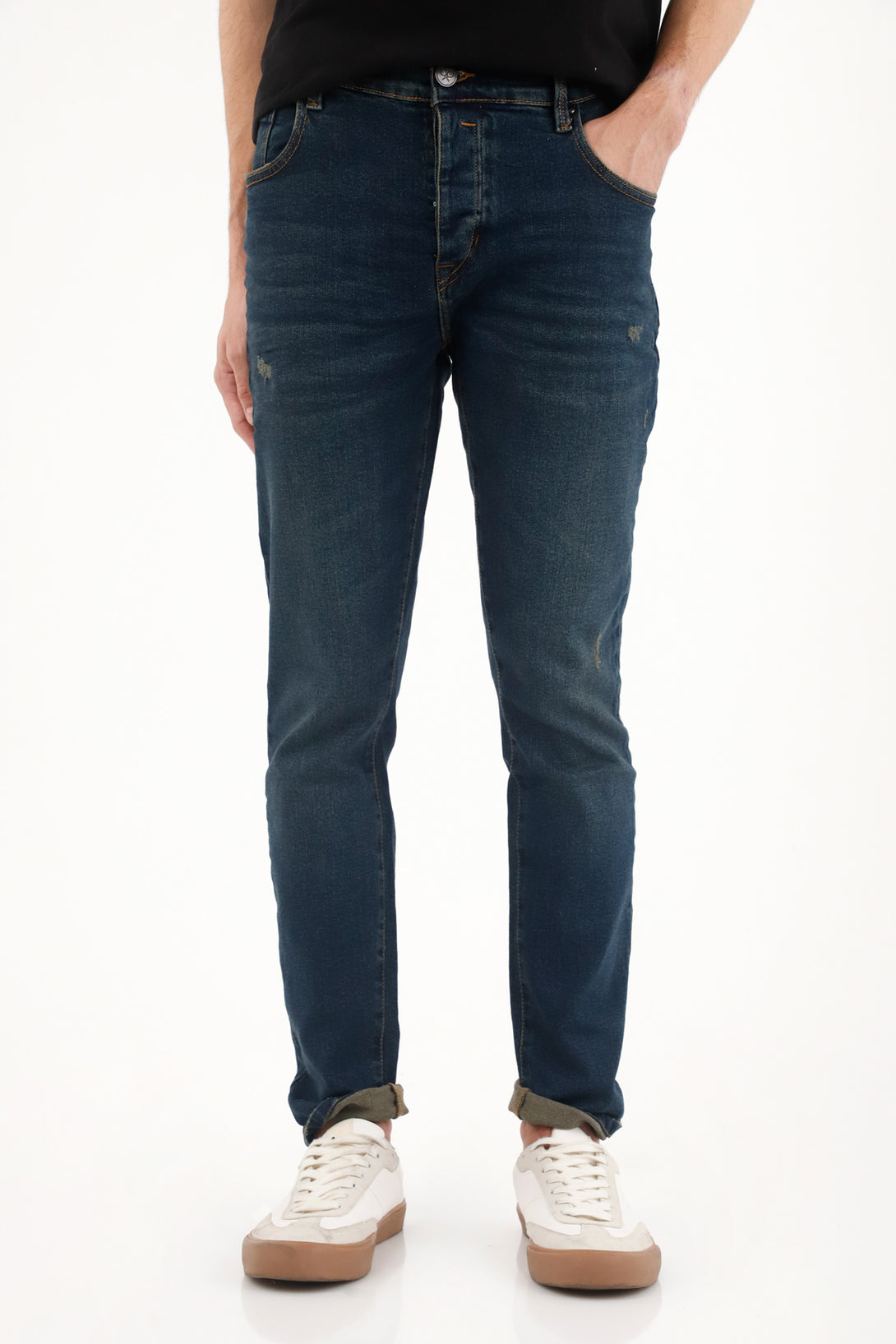 Men's Mid-Rise Skinny Jeans with Distressed Detail