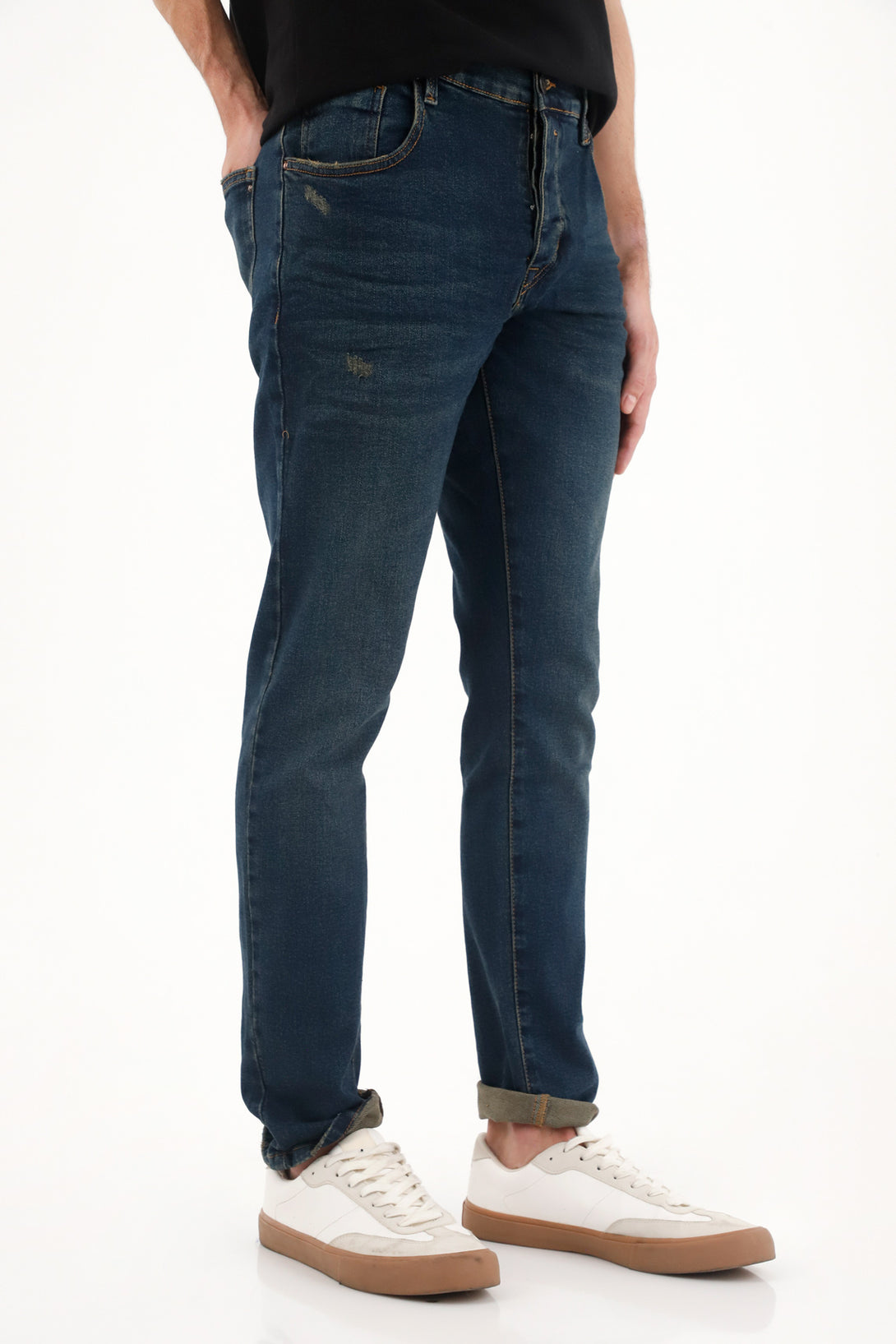 Men's Mid-Rise Skinny Jeans with Distressed Detail