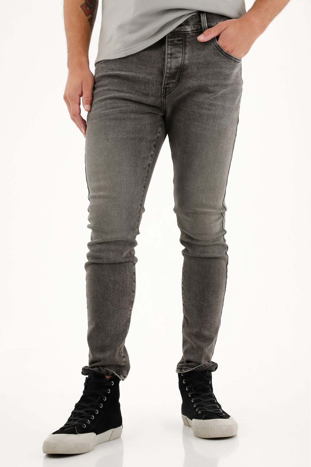 Jean Skinny tiro medio gris para hombre