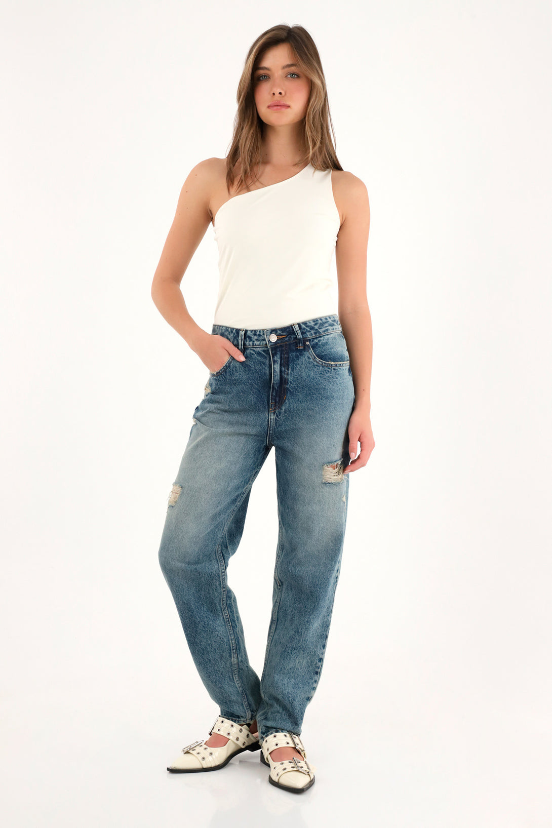 Women's High-Waisted Ripped Mom Jeans