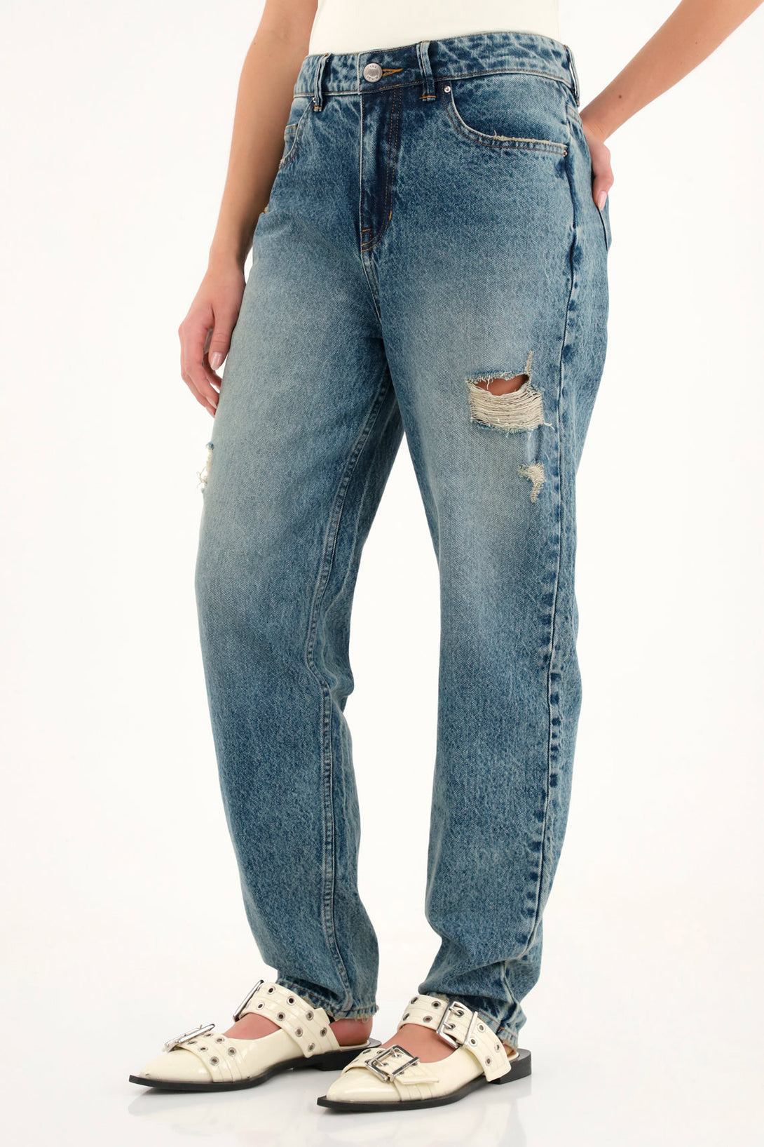 Women's High-Waisted Ripped Mom Jeans