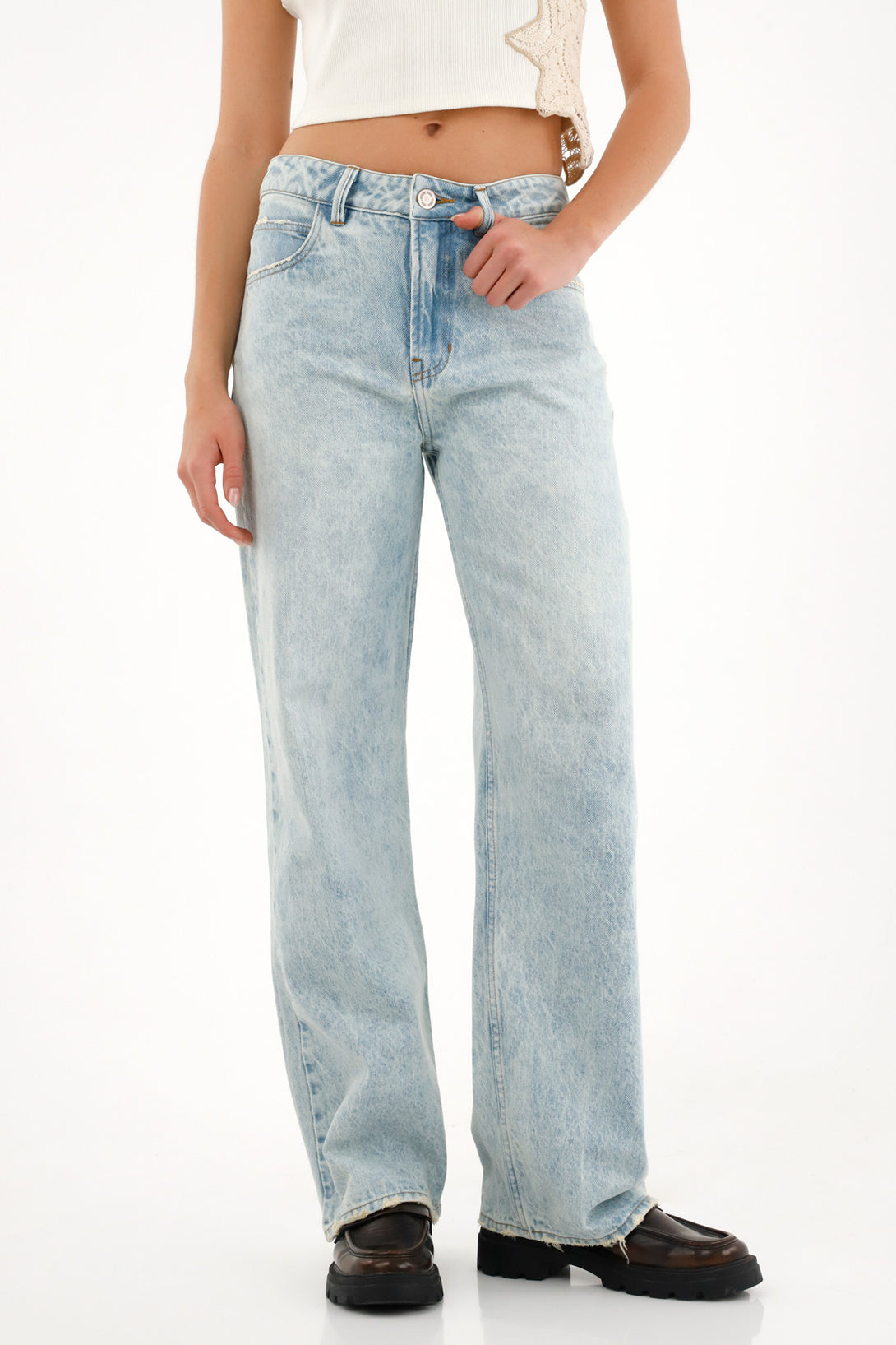 Jean Wide Leg con cortes verticales en posterior para mujer