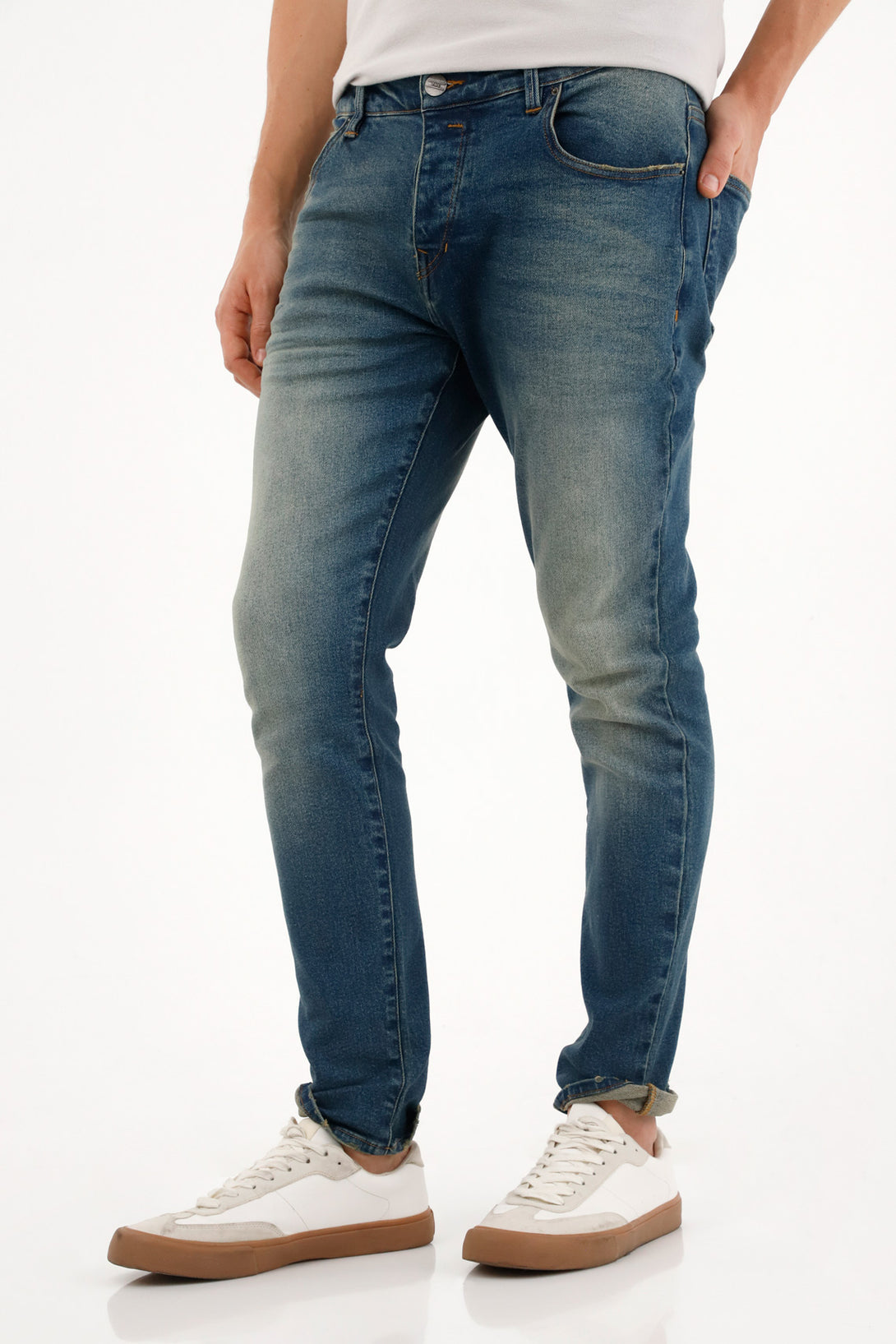 Men's Blue Five-Pocket Skinny Jeans