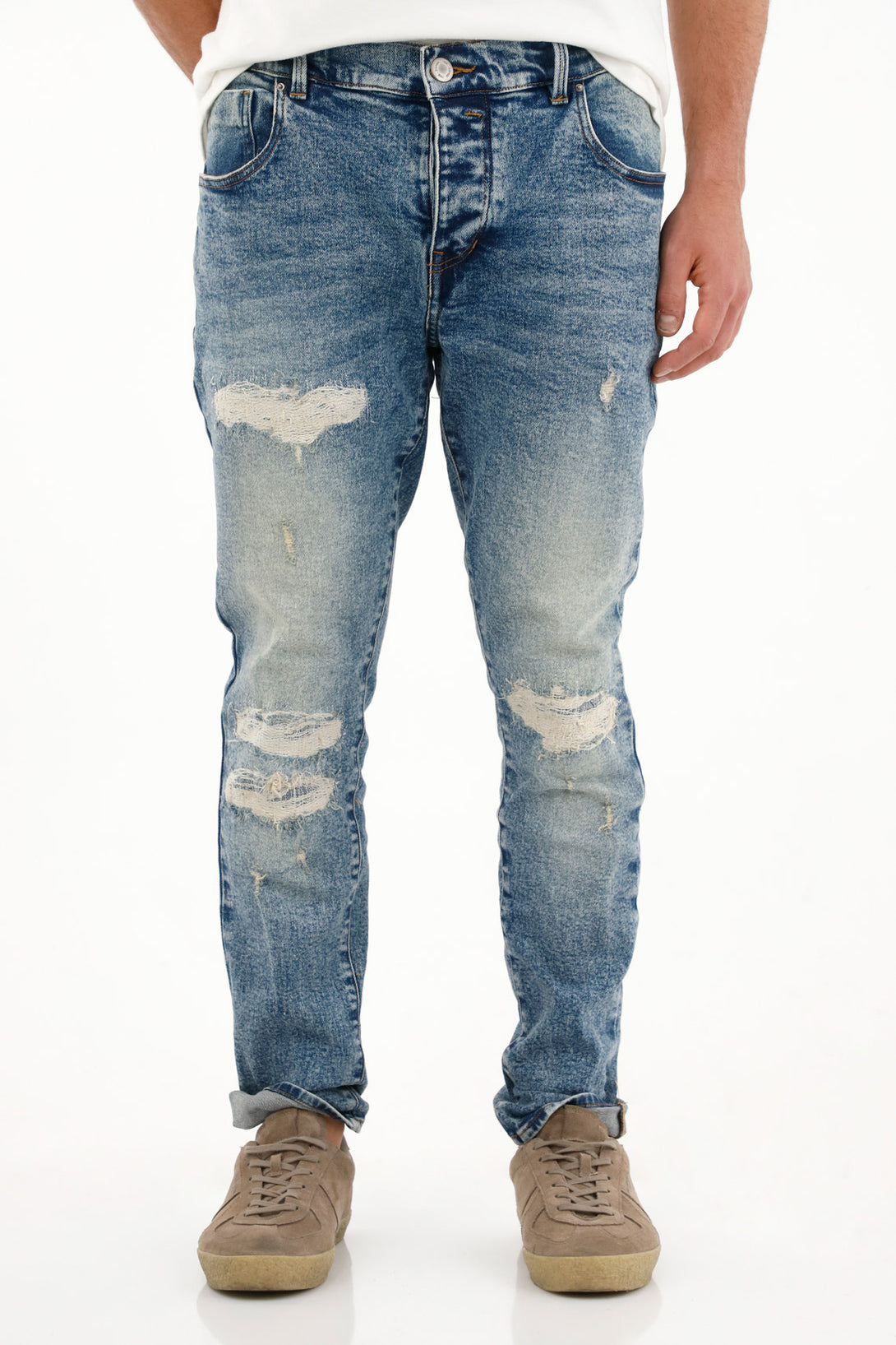 Jean Skinny de rotos con parche para hombre