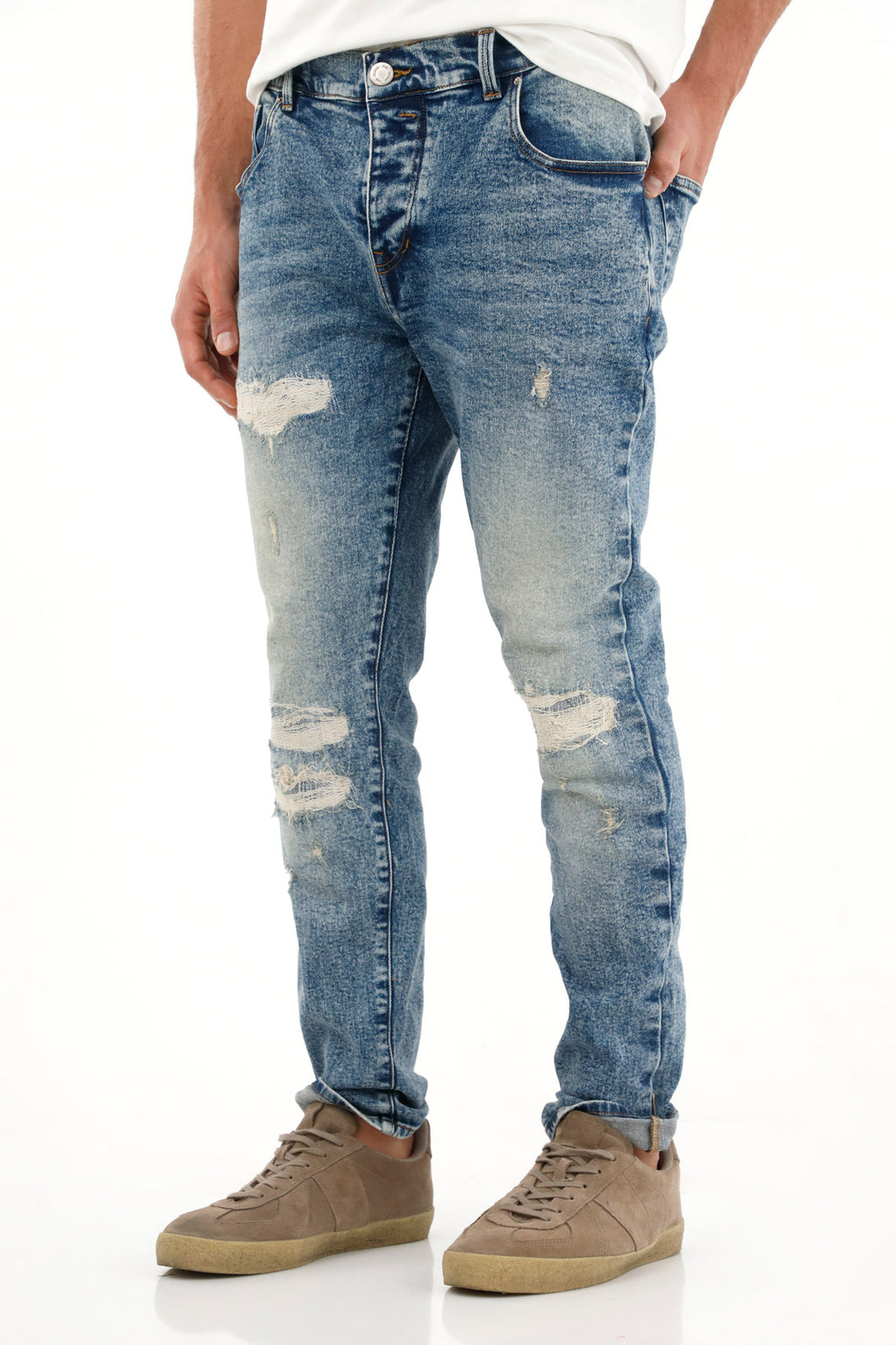 Jean Skinny de rotos con parche para hombre