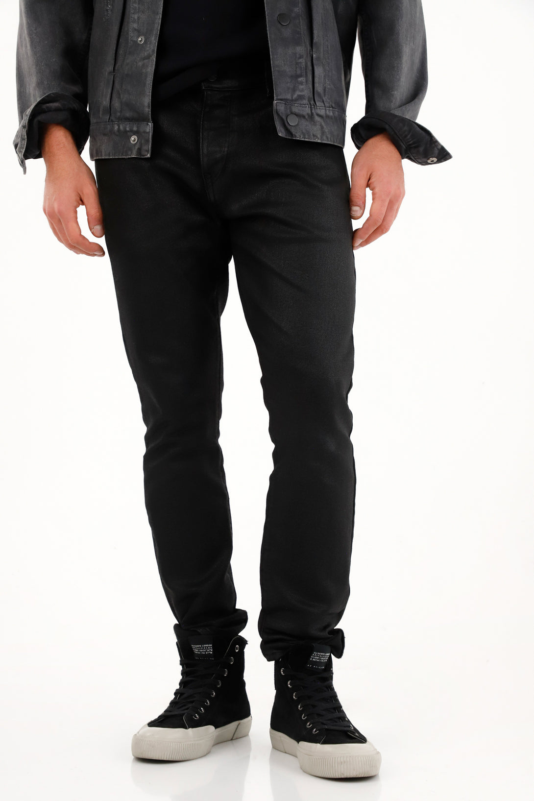 Men's black faux leather skinny jeans