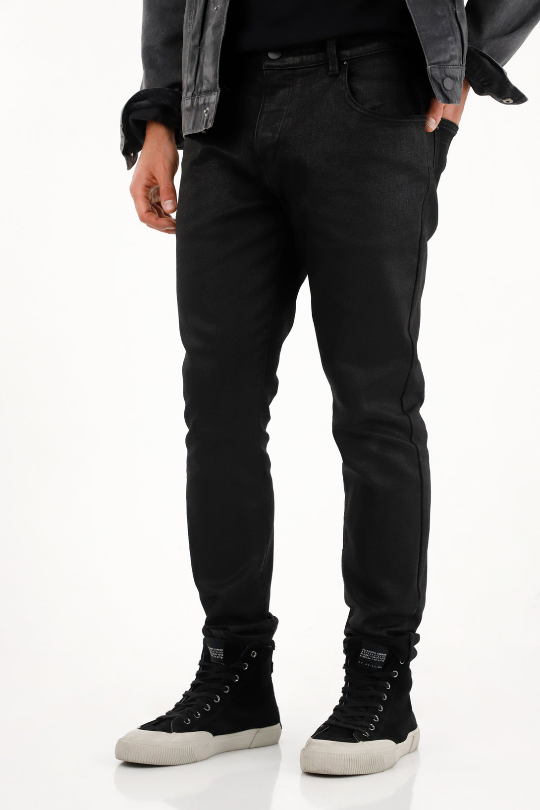 Men's black faux leather skinny jeans