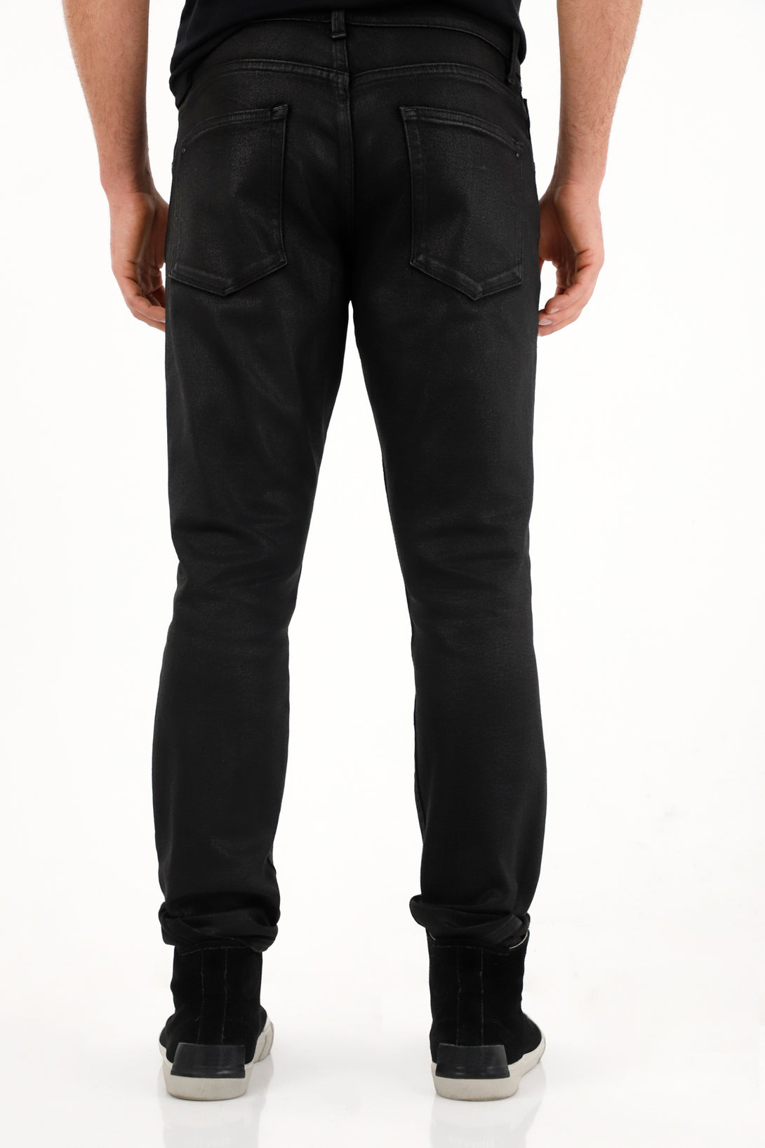 Men's black faux leather skinny jeans