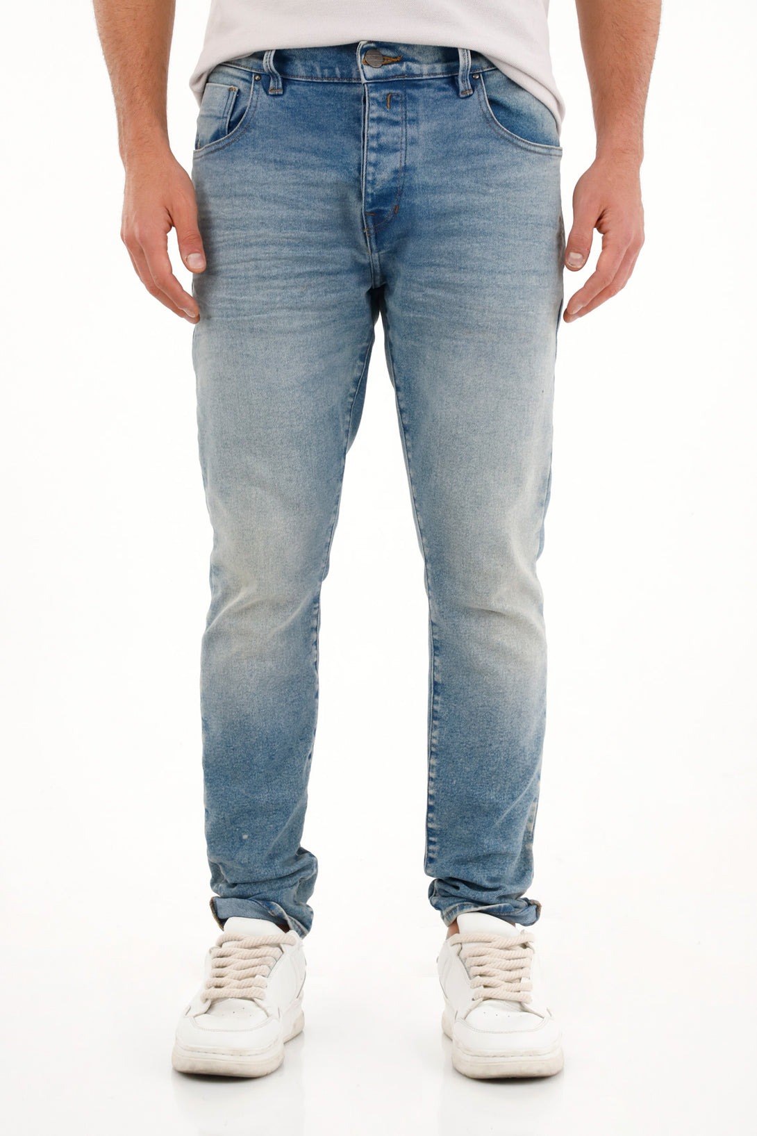 Jean Skinny de tiro medio con arrugas 3D para hombre