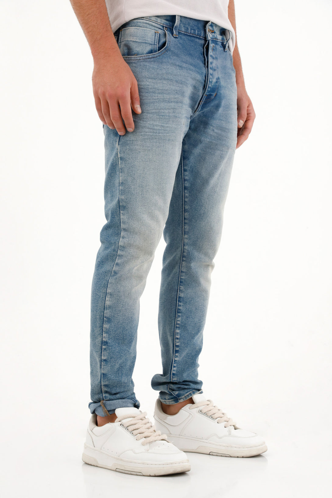 Jean Skinny de tiro medio con arrugas 3D para hombre