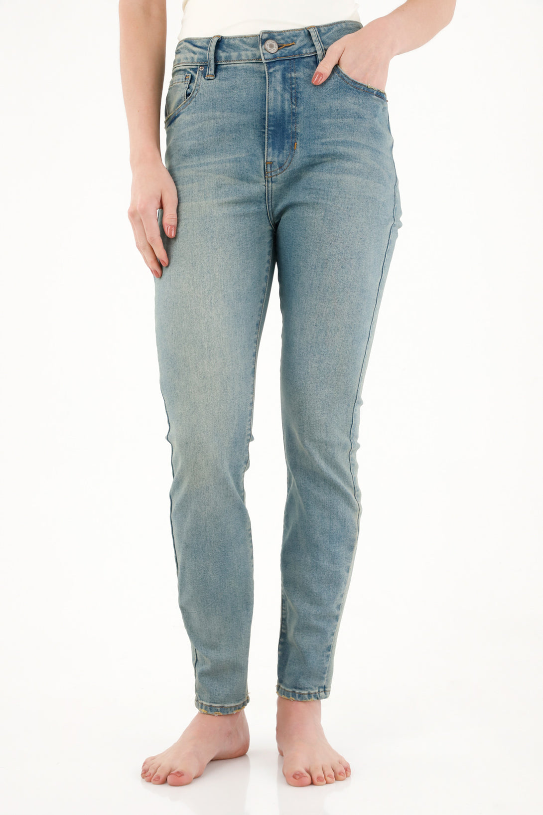 Jean Jegging tiro alto azul para mujer