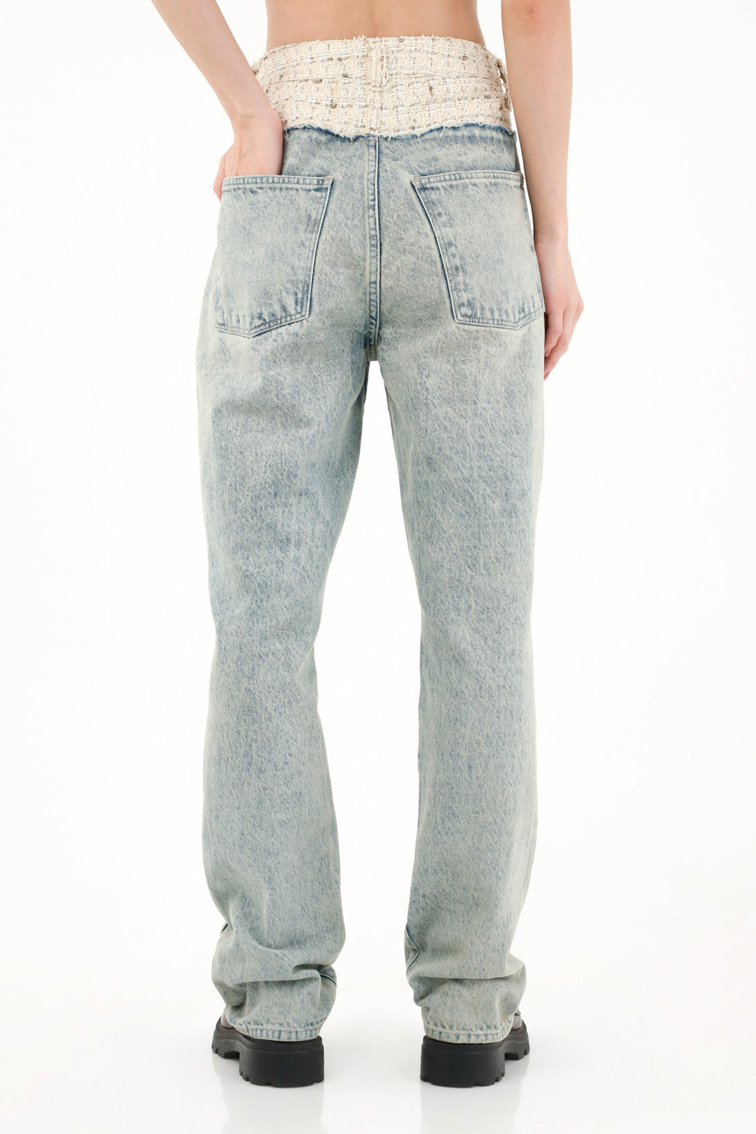 Women's Straight Cut Jeans with Woven Lurex Waistband