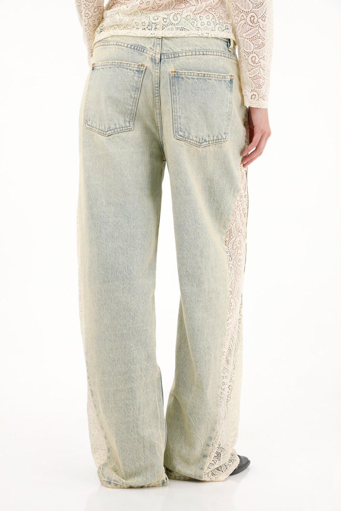 Women's High-Waisted Wide Leg Jeans with Lace Side Details