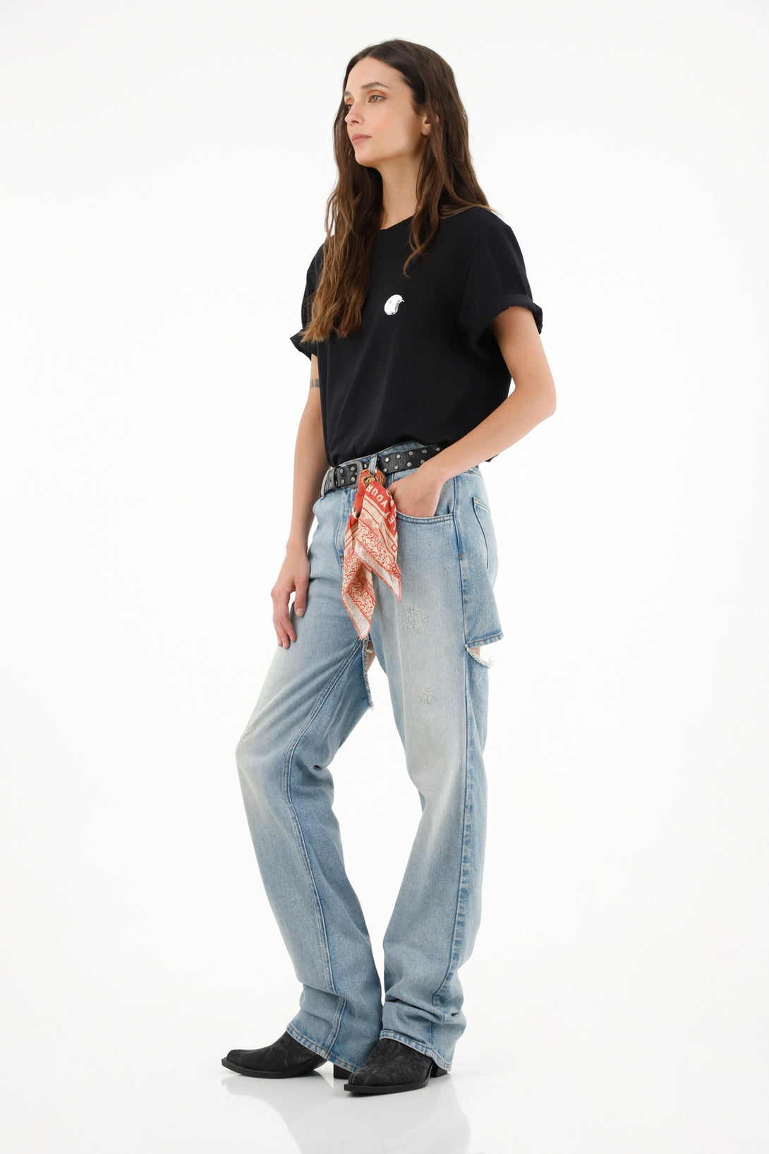 High-Rise Straight Jeans with Frayed Details for Women