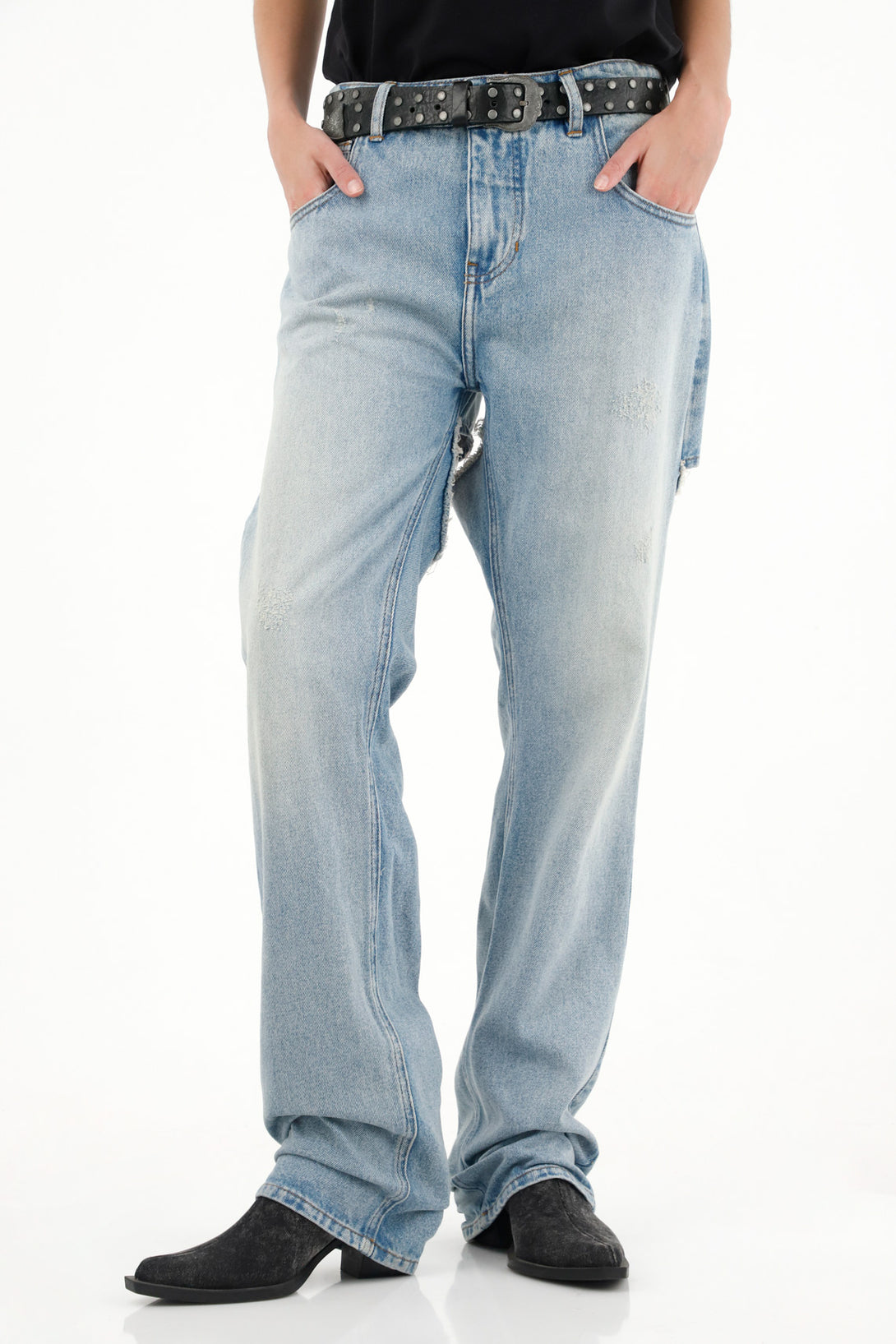 High-Rise Straight Jeans with Frayed Details for Women