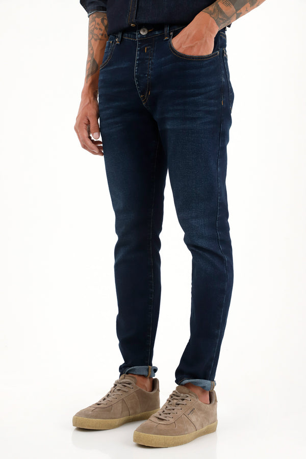 Men's Dark Blue Mid-Rise Super Skinny Jeans