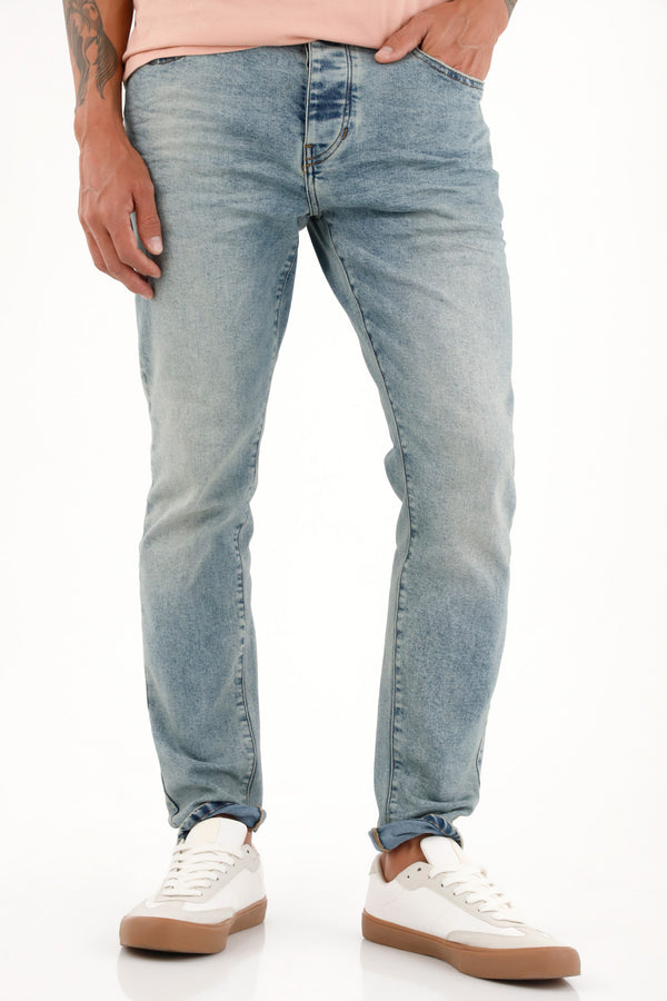 Men's Super Skinny Mid-Rise Jeans with 3D Wrinkles