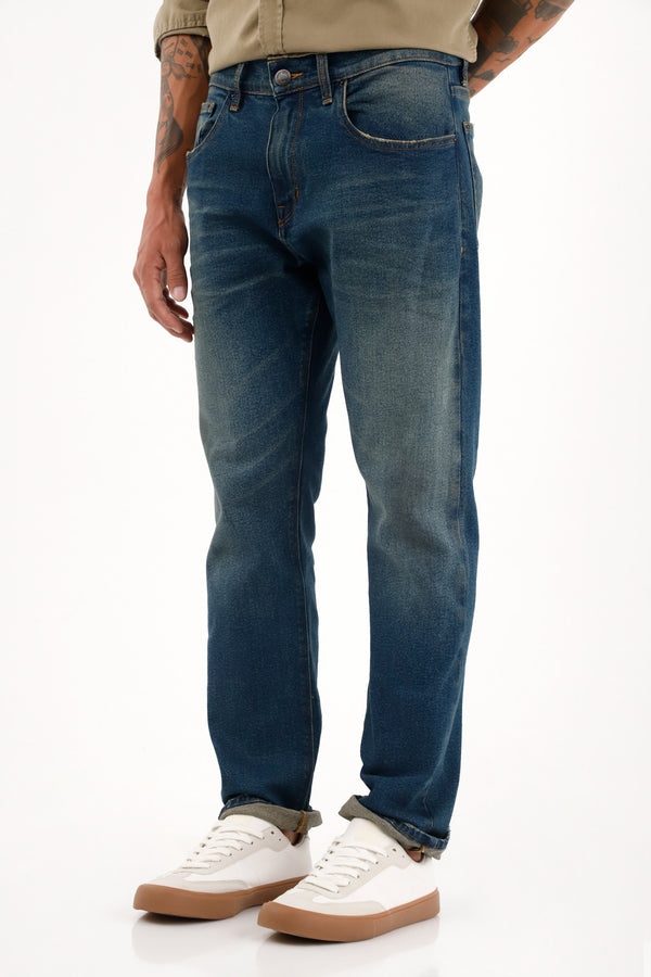 Men's Mid-Rise Straight Leg Blue Jeans