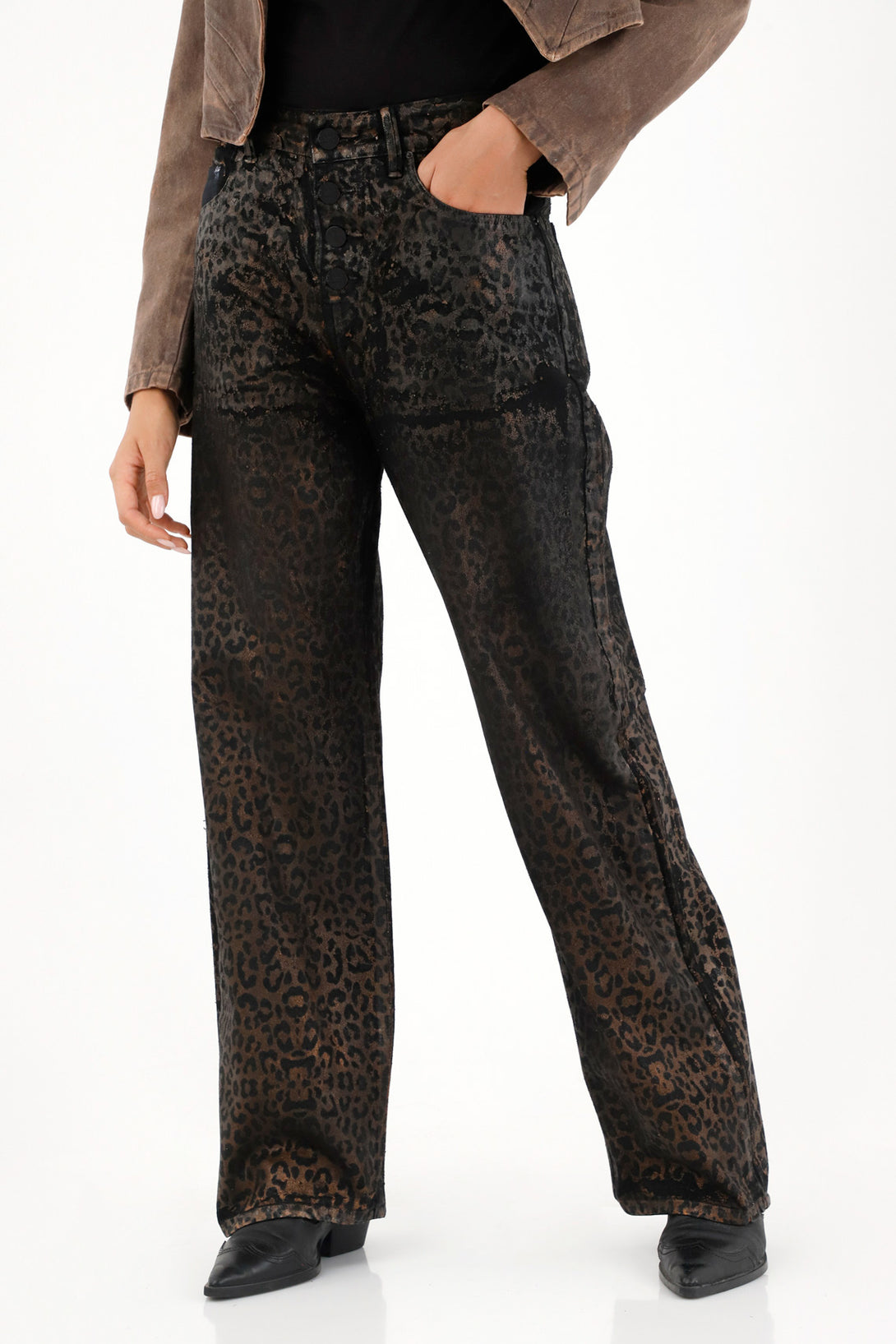 Women's High-Waisted Wide Leg Jeans with Laser Engraved Animal Print