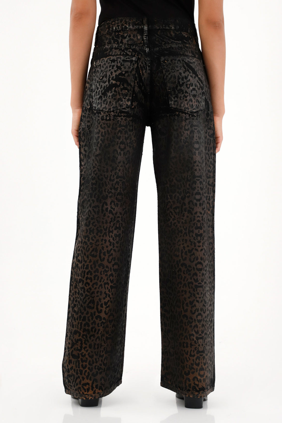 Women's High-Waisted Wide Leg Jeans with Laser Engraved Animal Print