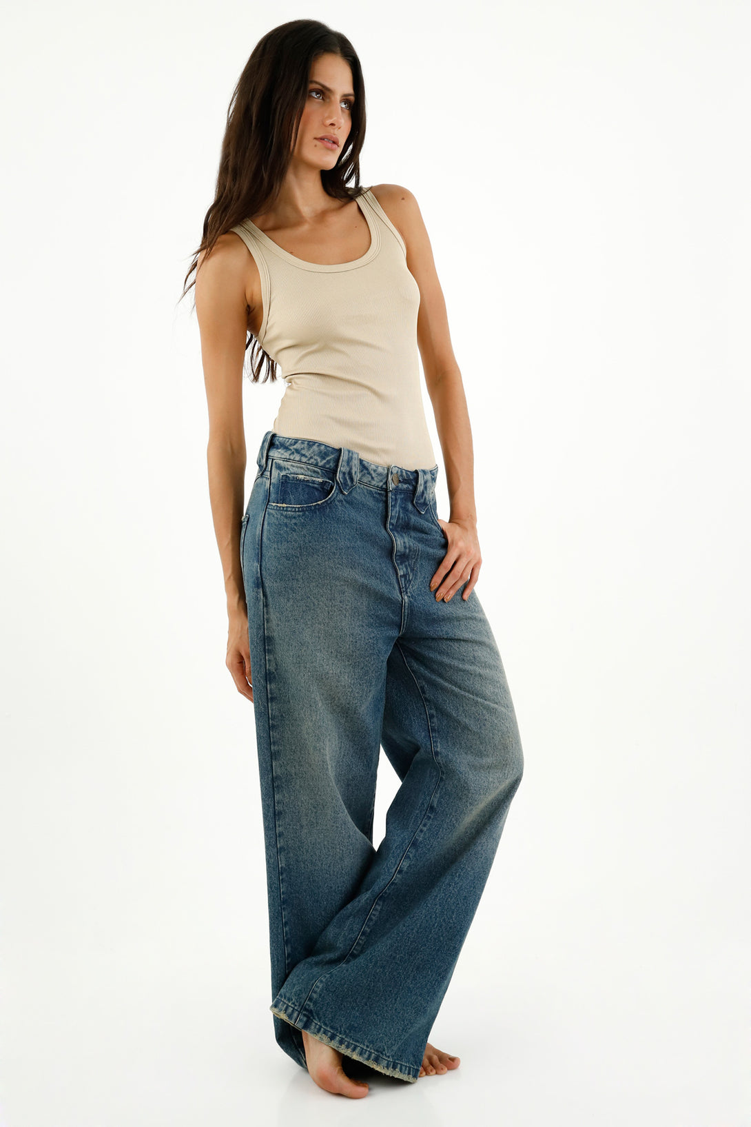 Women's Wide Leg Blue Jeans