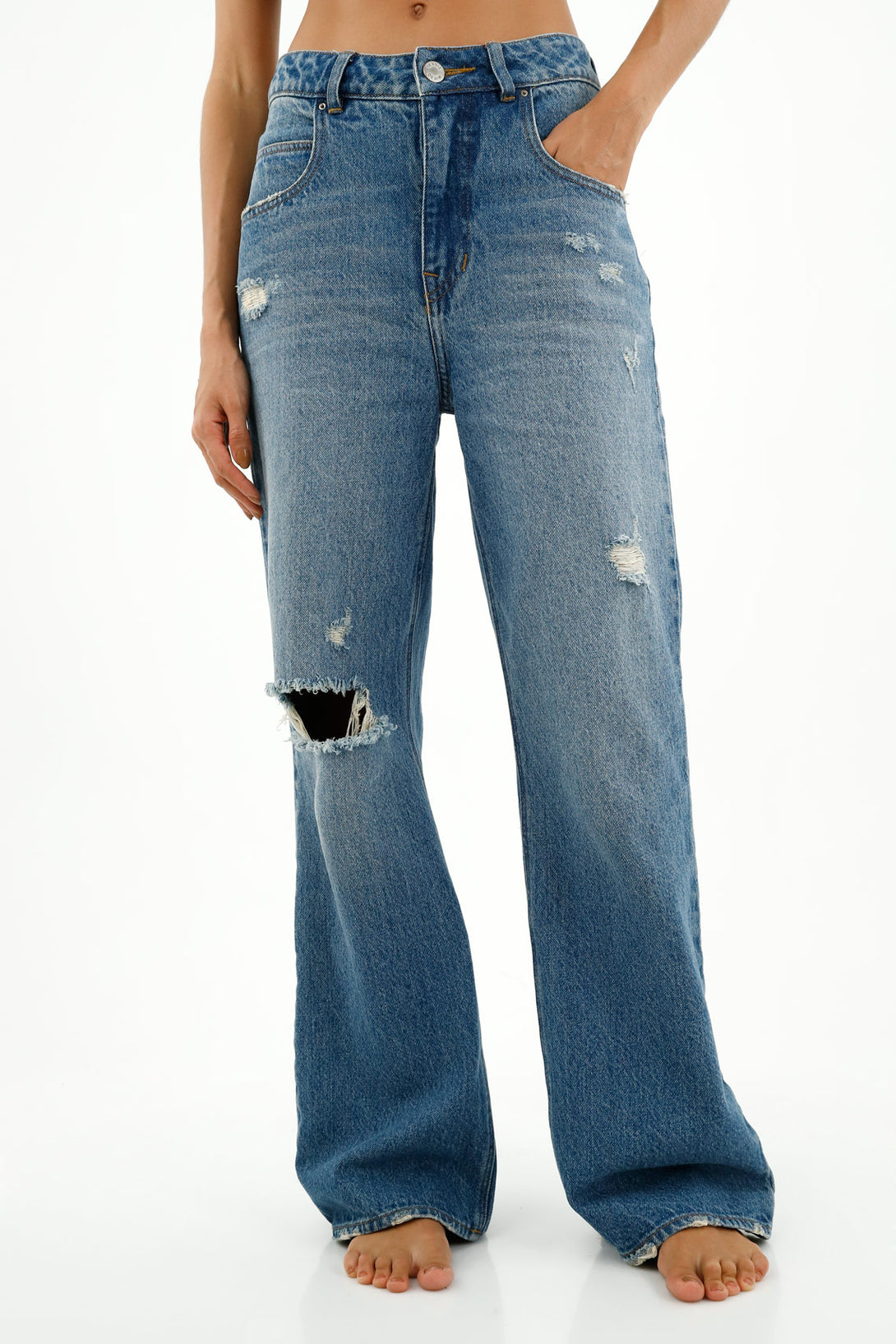 Women's Distressed Blue Jeans