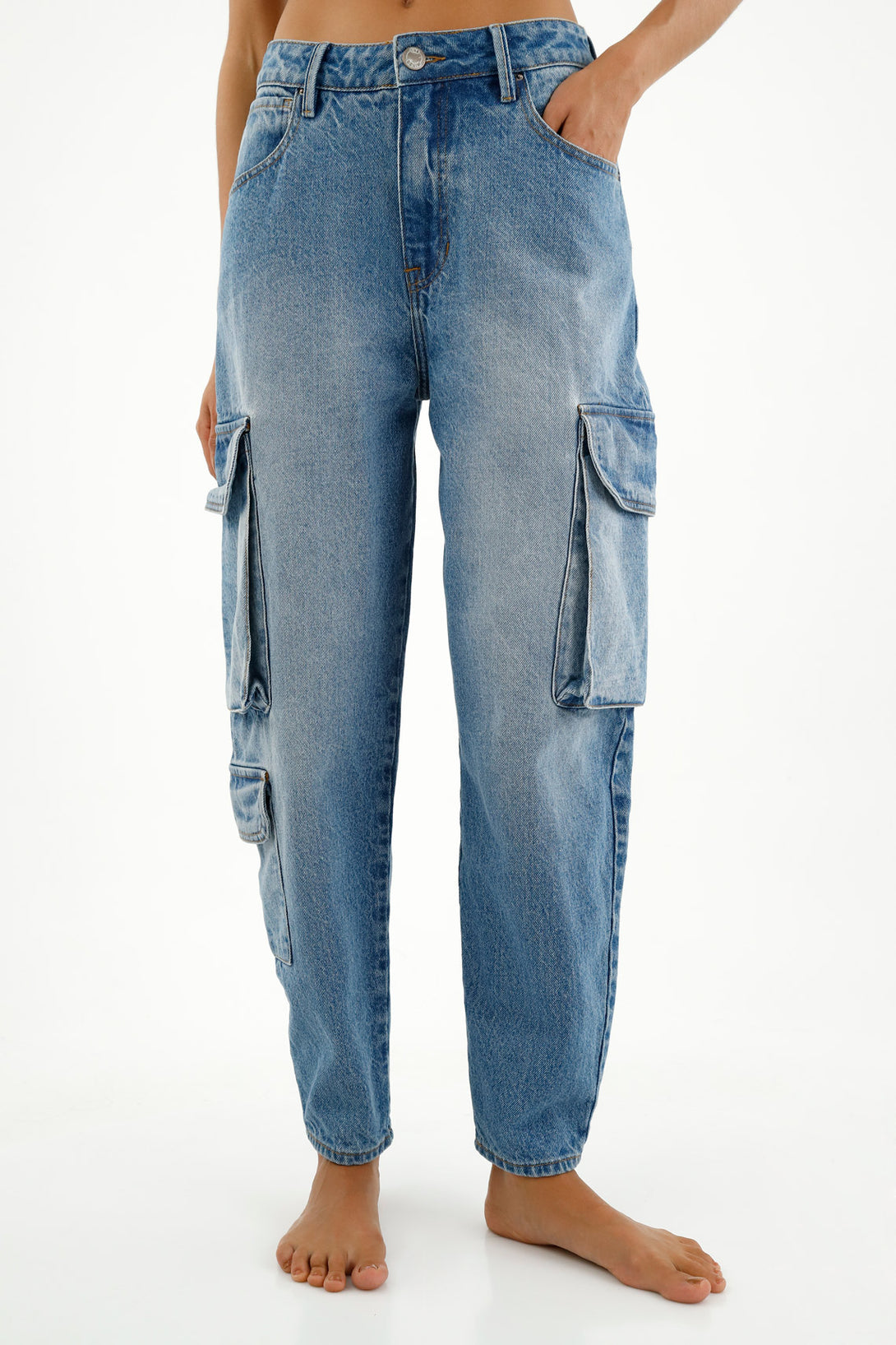 Jean Slouchy tipo cargo azul para mujer