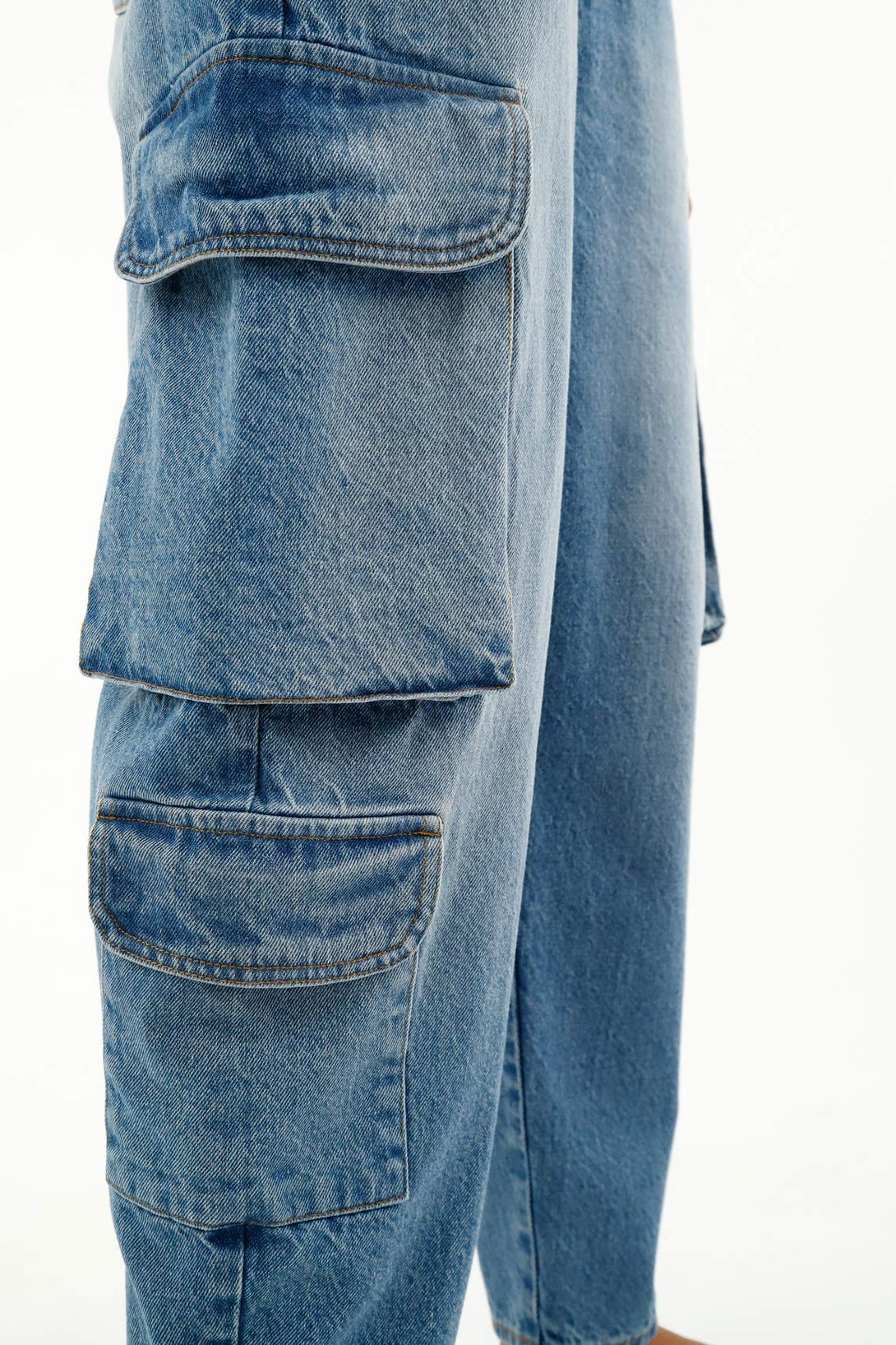 Women's Cargo Style Slouchy Blue Jeans