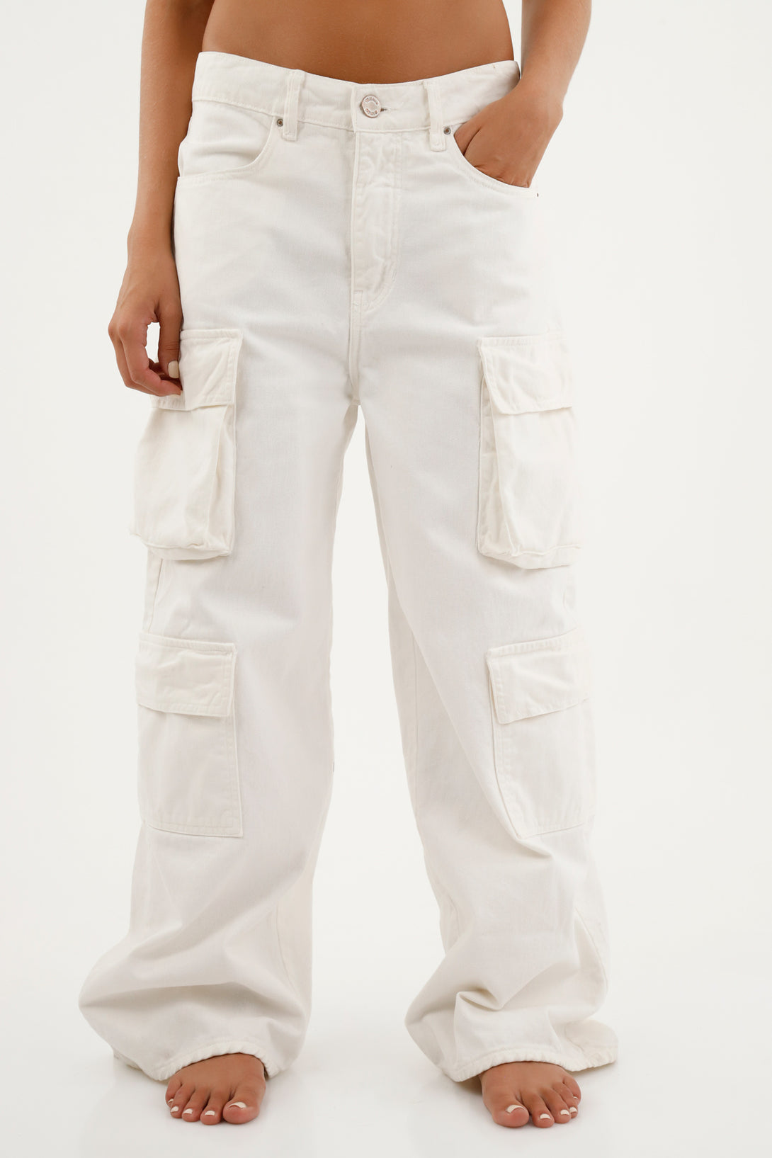 Women's Ecru Cargo Pocket Jeans