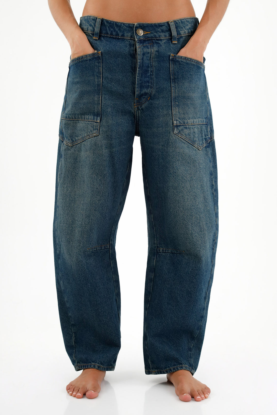 Women's Blue Patch Pocket Jeans