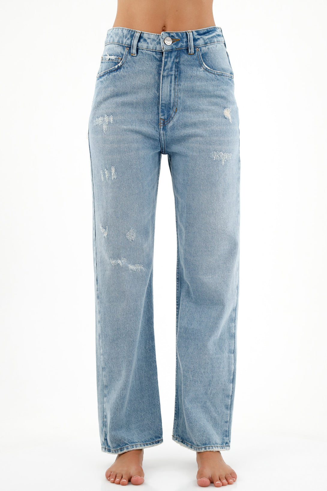 Women's Blue Jeans with Distressed Details